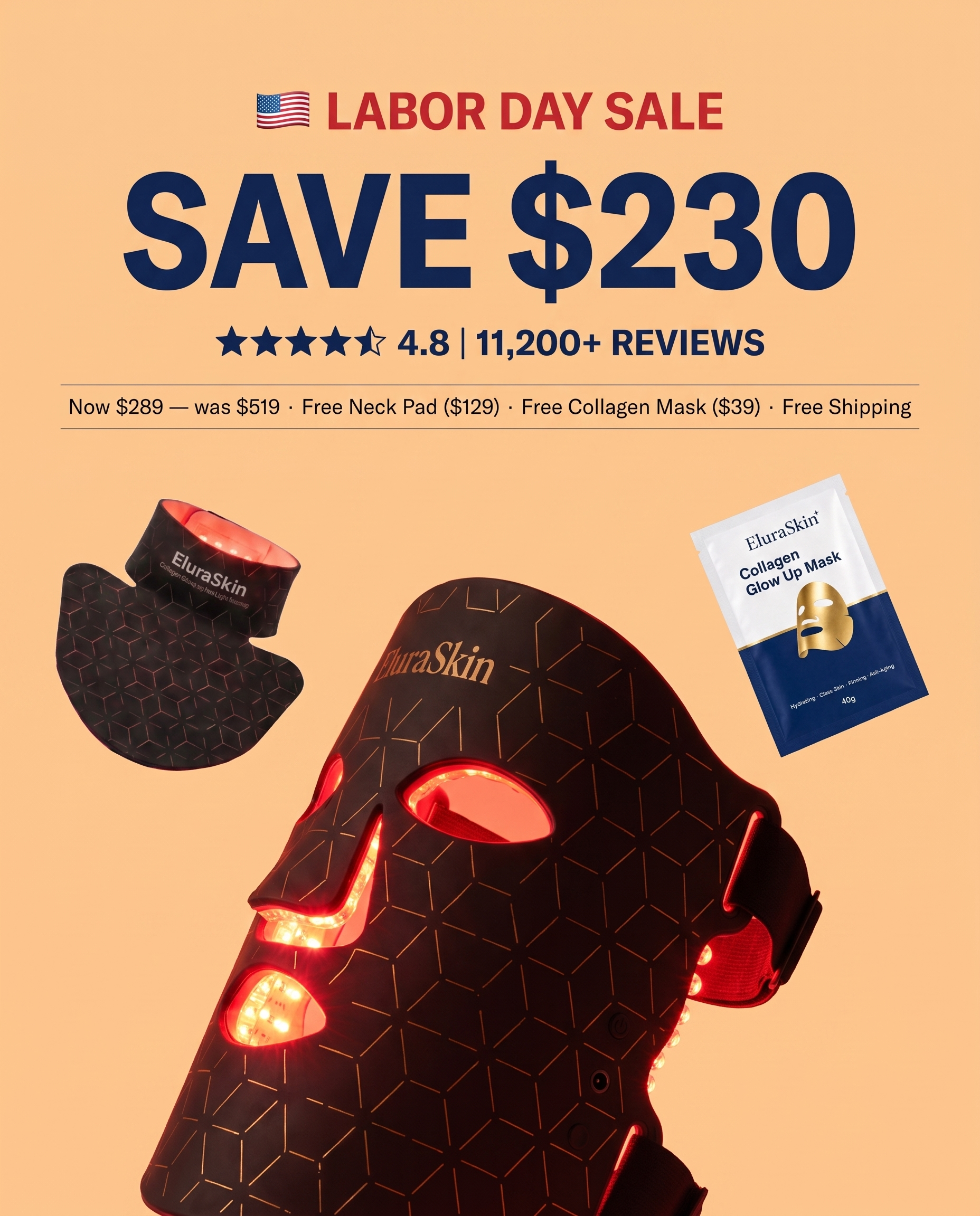 Elura Skin Facebook ad: Free $129 Neck Pad This Weekend