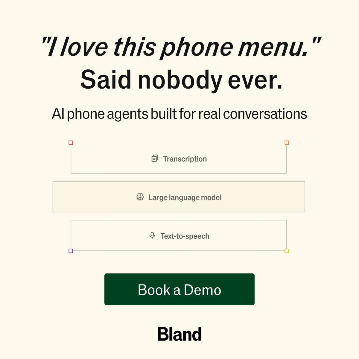 Bland AI Facebook ad: Your Business Calls. Automated.