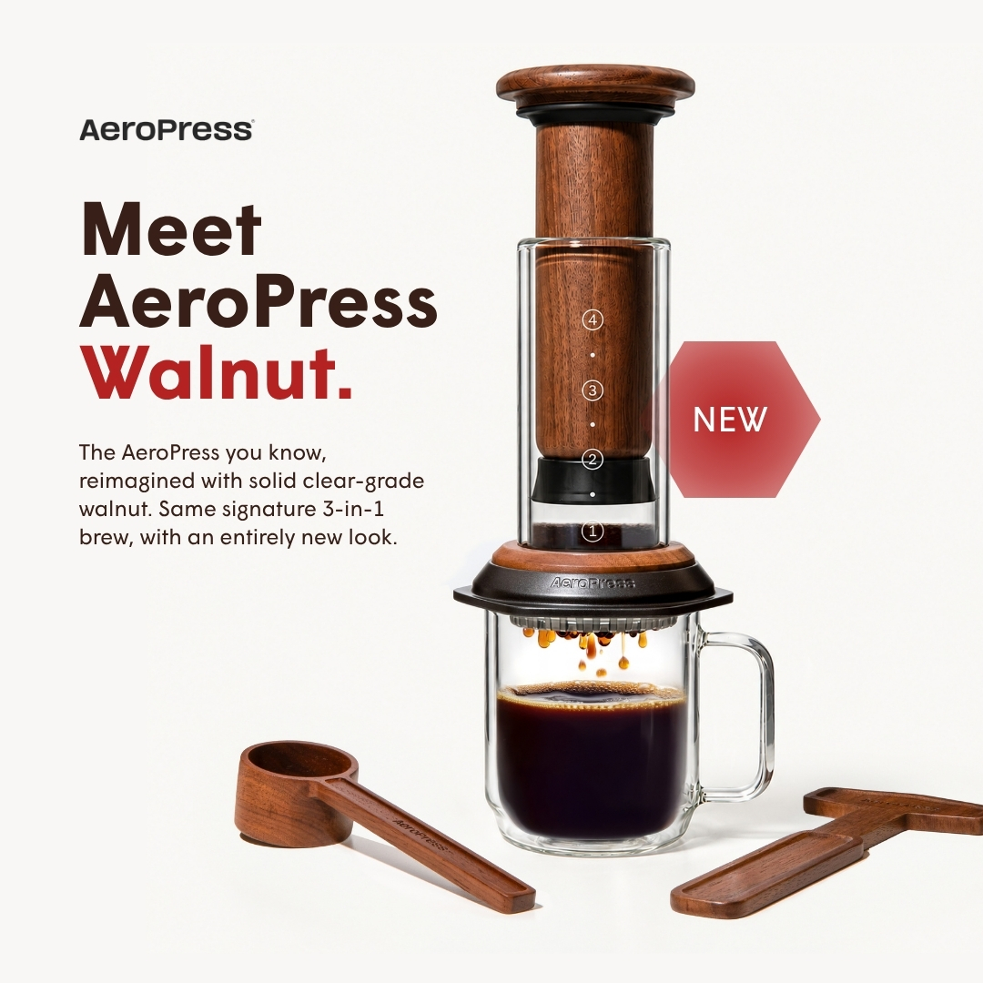 AeroPress Facebook ad: The New AeroPress Premium in Walnut