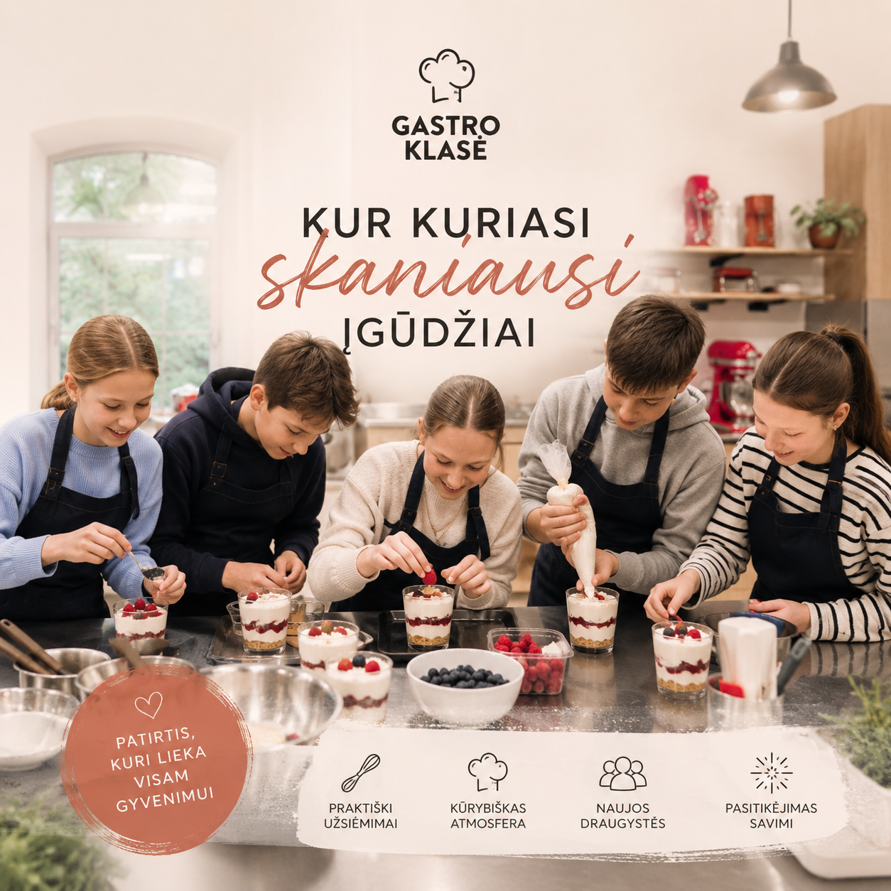 Gastro klasė Facebook ad: Konditerijos būreliai 5-12 kl.