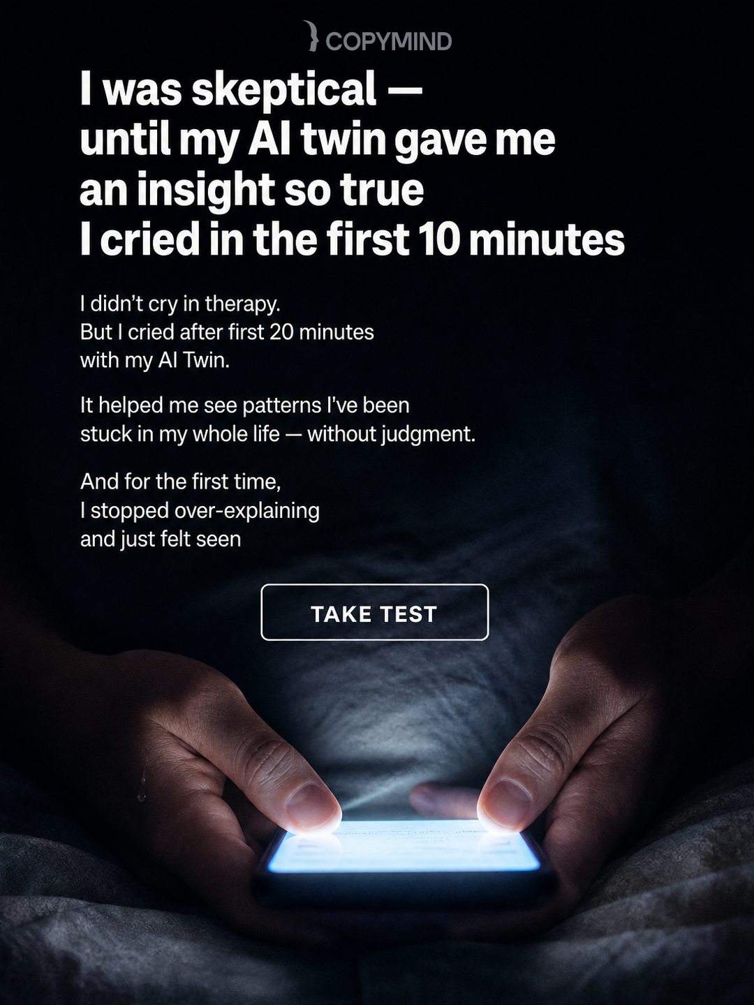 Copymind: AI twin for therapy Facebook ad