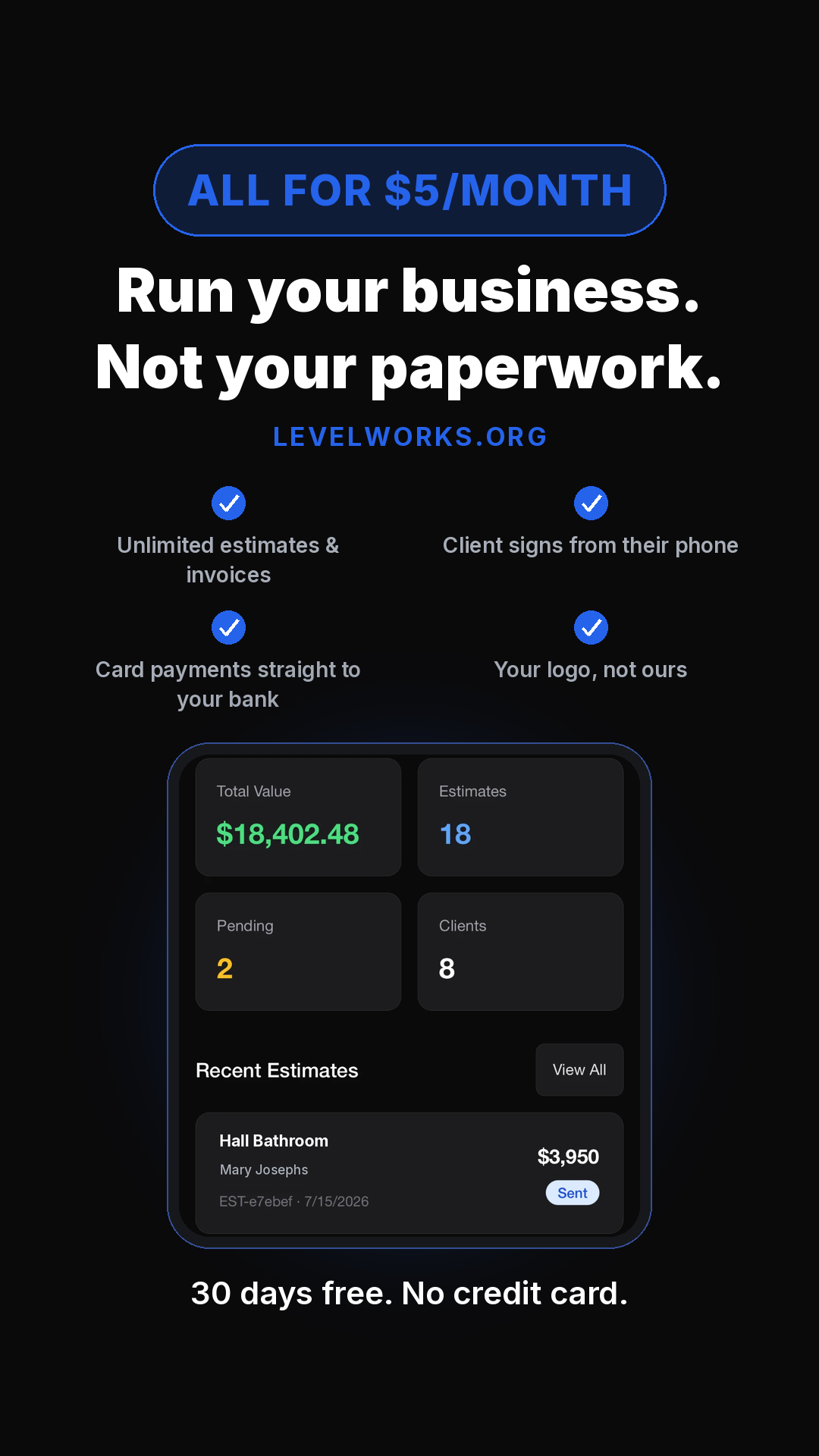 LevelWorks.org Facebook ad: Contractor software that doesn't nickel and dime you
