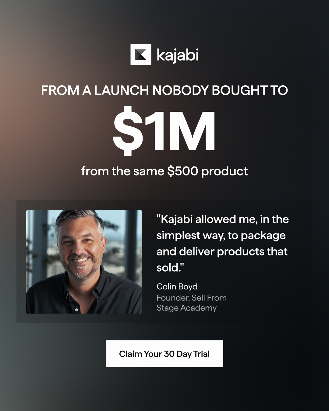 Kajabi Facebook ad: Start Your 30-Day Free Trial Today