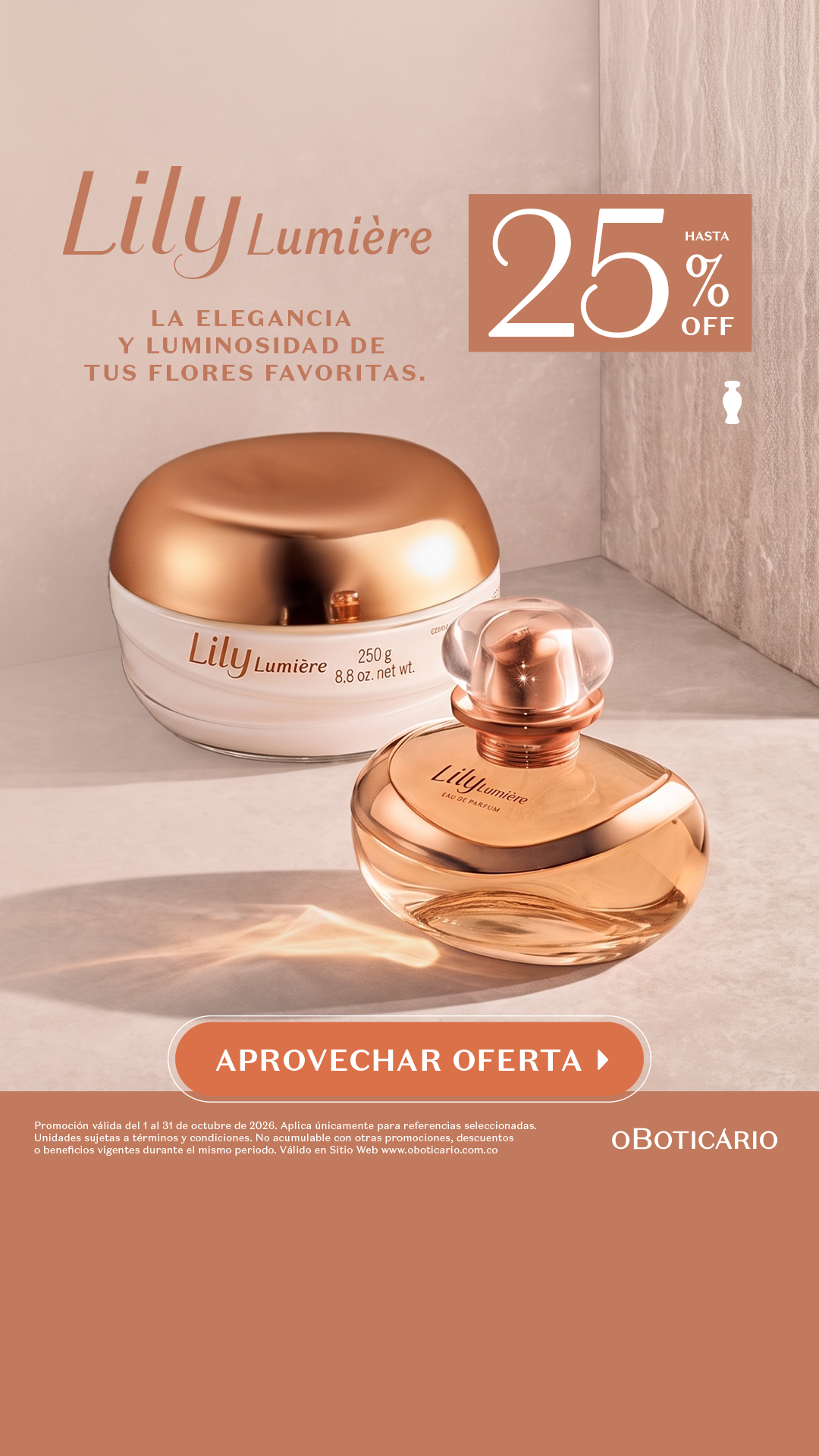 O Boticário Facebook ad: Luminosidad y aroma profundo