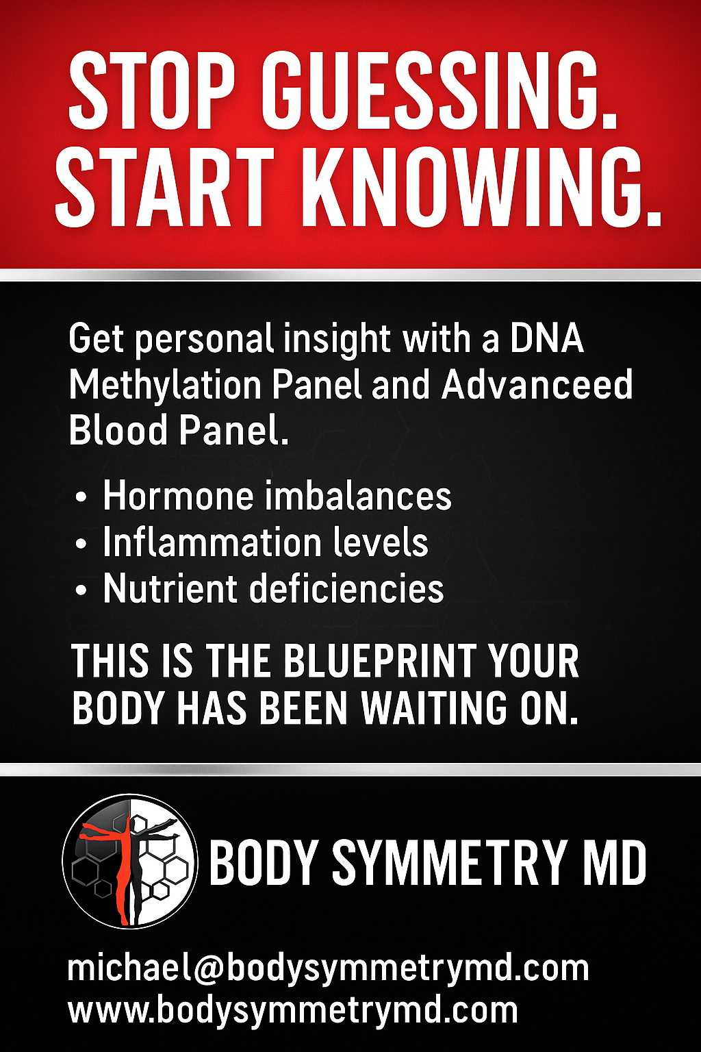Body Symmetry MD Facebook ad: Stop Guessing! Start Knowing!