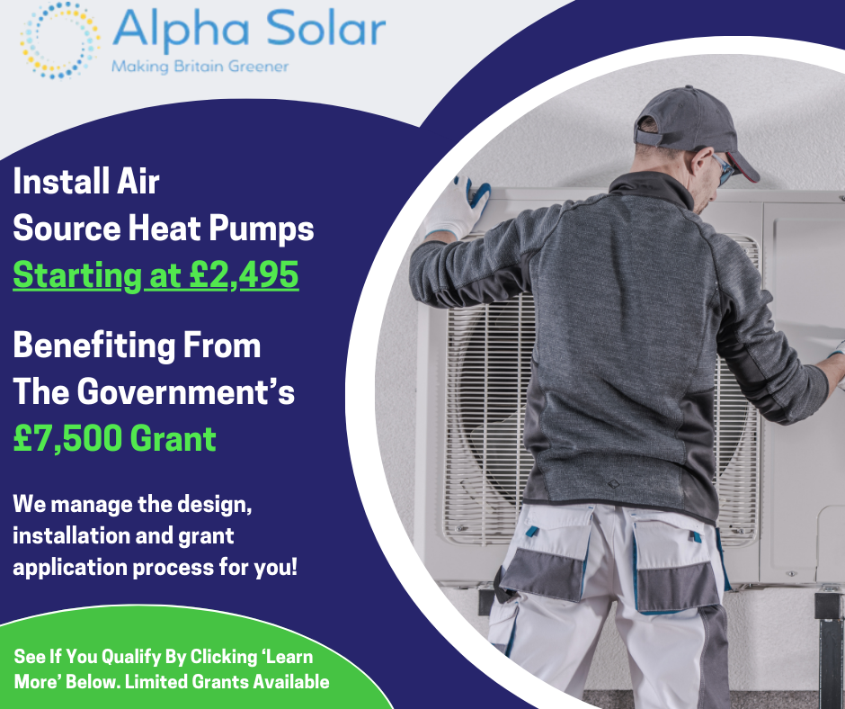 Alpha Solar Ltd Facebook ad: £7,500 Heat Pump Grant for Homes!