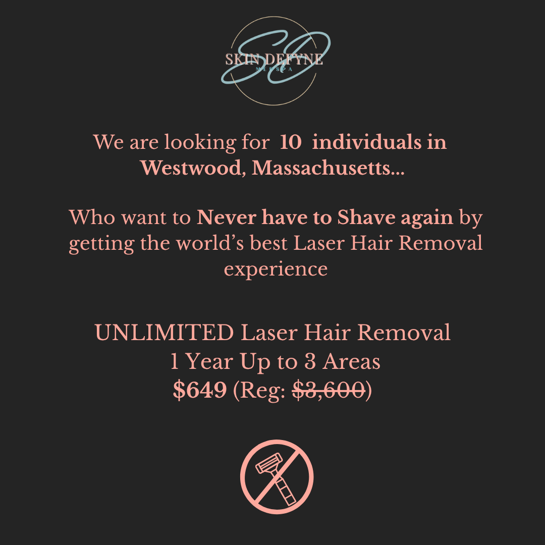 Skin Defyne Medspa Facebook ad: 1 Year Unlimited Laser Hair Removal NOW $649!