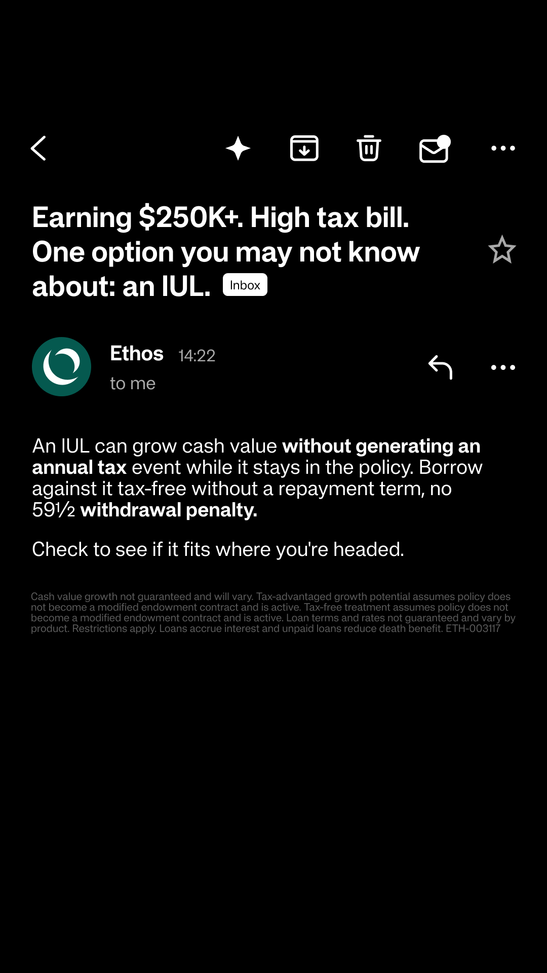 Ethos Facebook ad