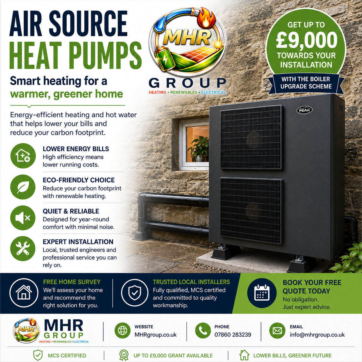 MHR Group Facebook ad: Eco-Friendly Heating Made Affordable