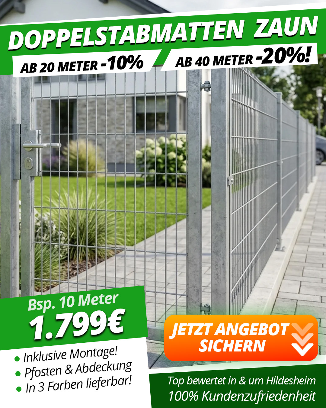 Schreiner Handwerk GbR Facebook ad: Doppelstabmatten Zaun - Angebot jetzt sichern!