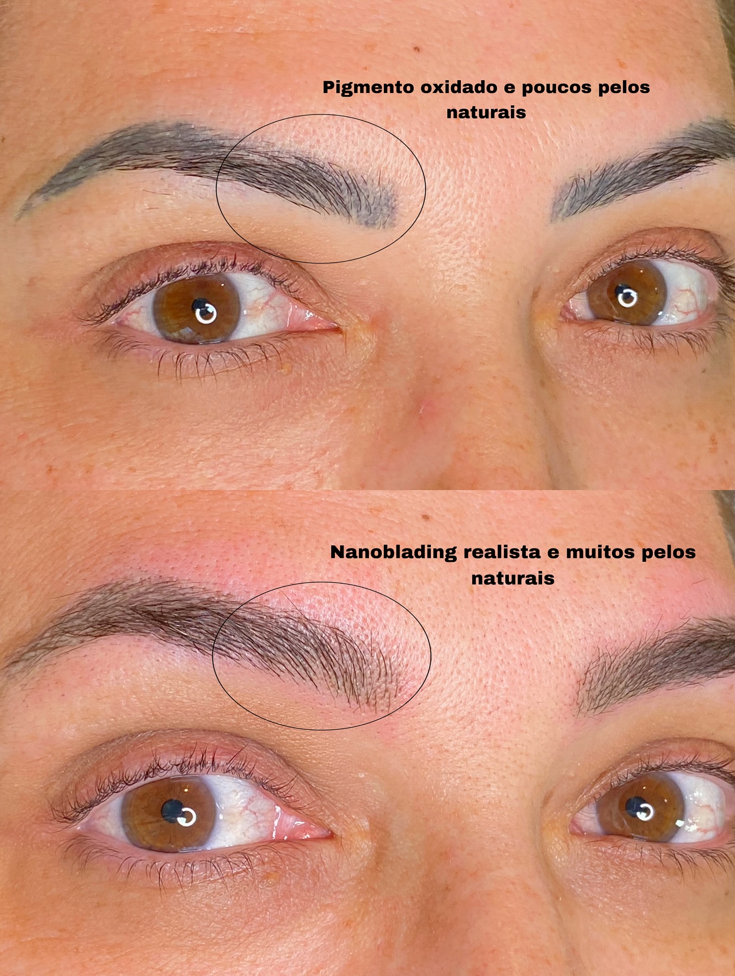 Andressa Souza Beauty Facebook ad: Na primeira foto: sobrancelhas com pigmento antigo, oxidado…