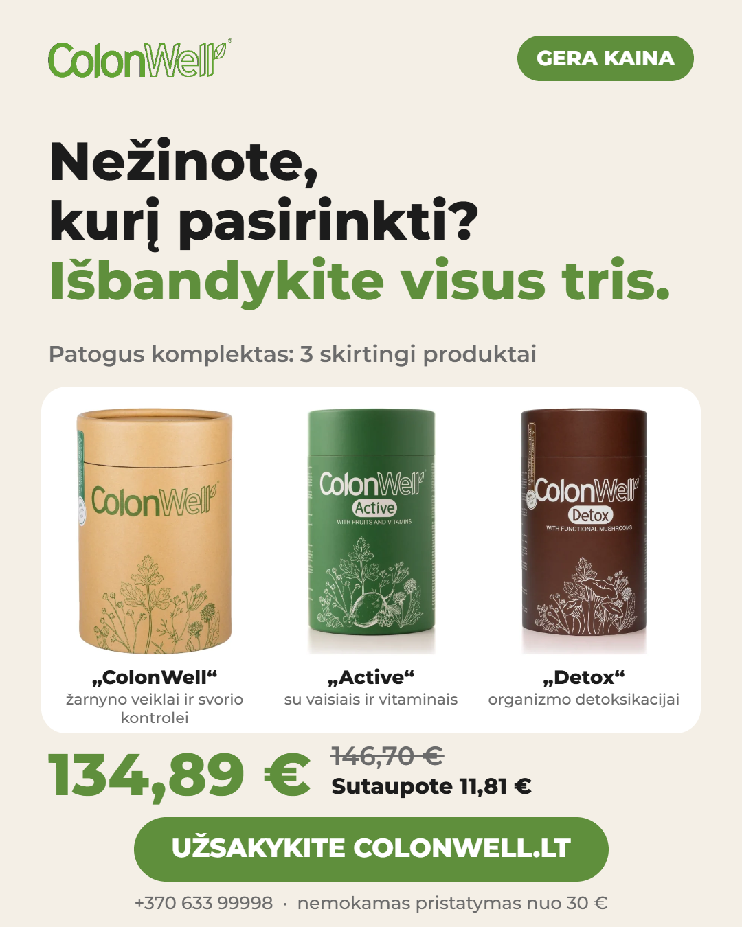 ColonWell Facebook ad: ColonWell akcijos