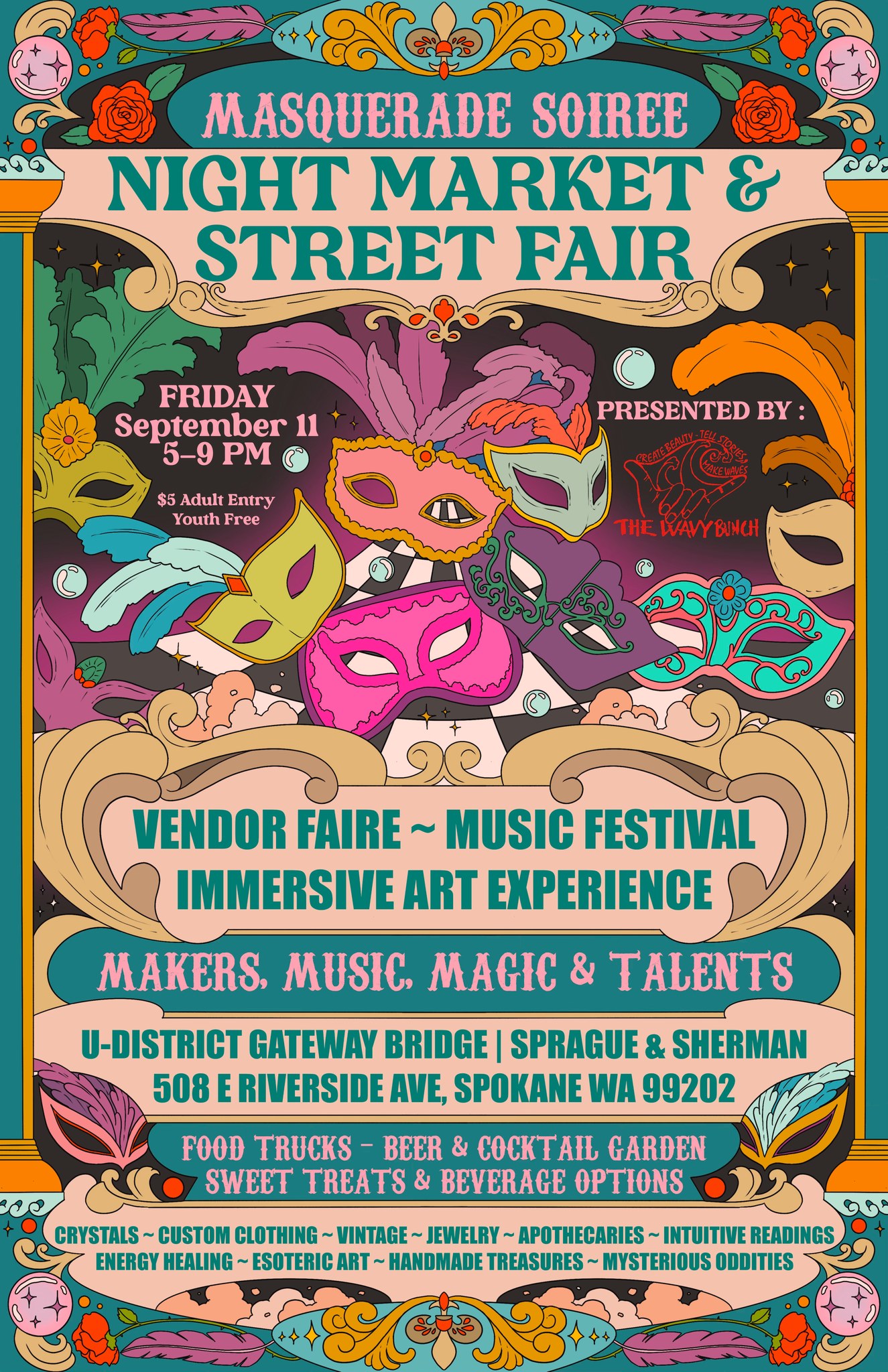 Spokane NIGHT MARKET & Street Fair Facebook ad: Masquerade Soiree NIGHT MARKET & Street Fair - Spokane…