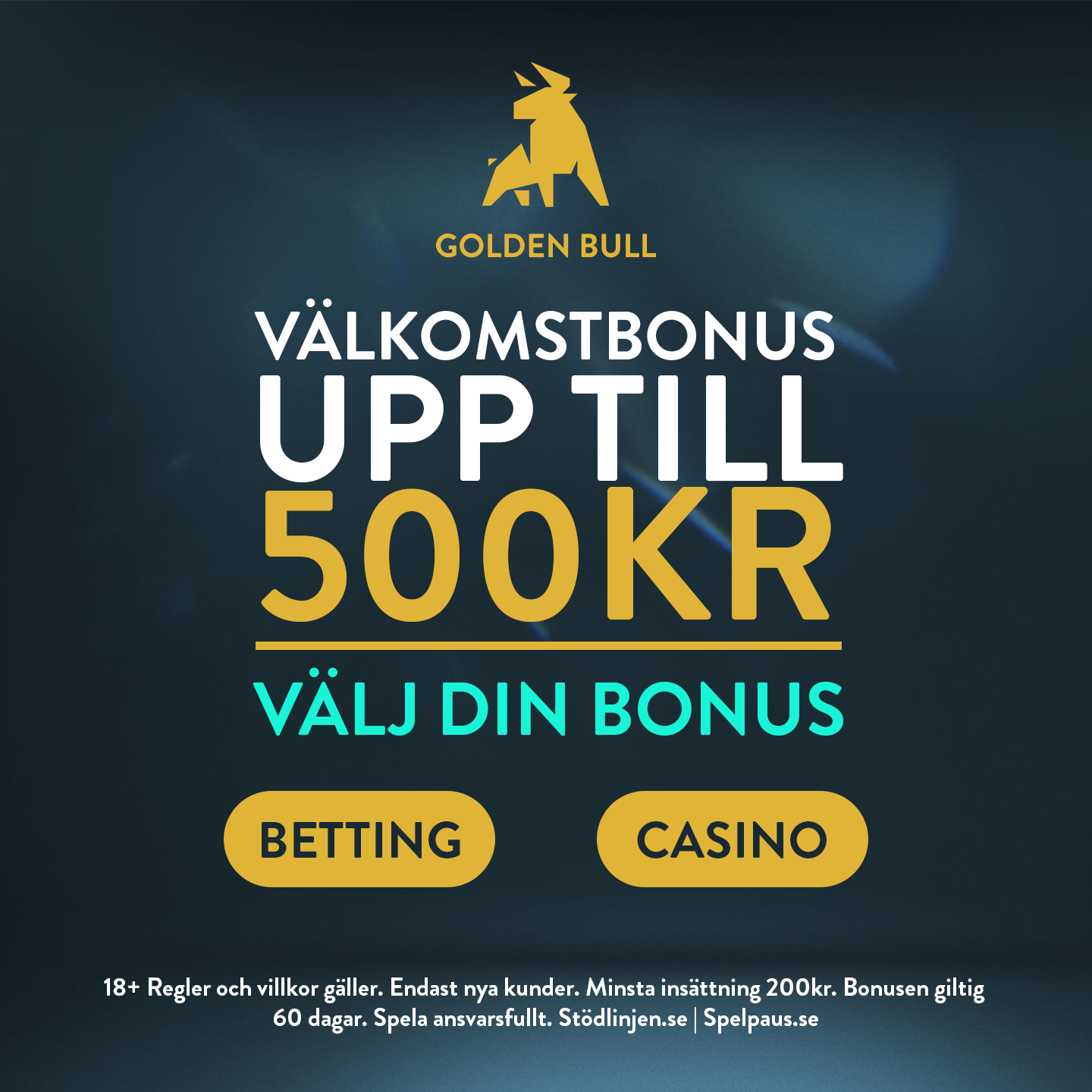 Golden Bull Facebook ad: Välkomstbonus upp till 500kr