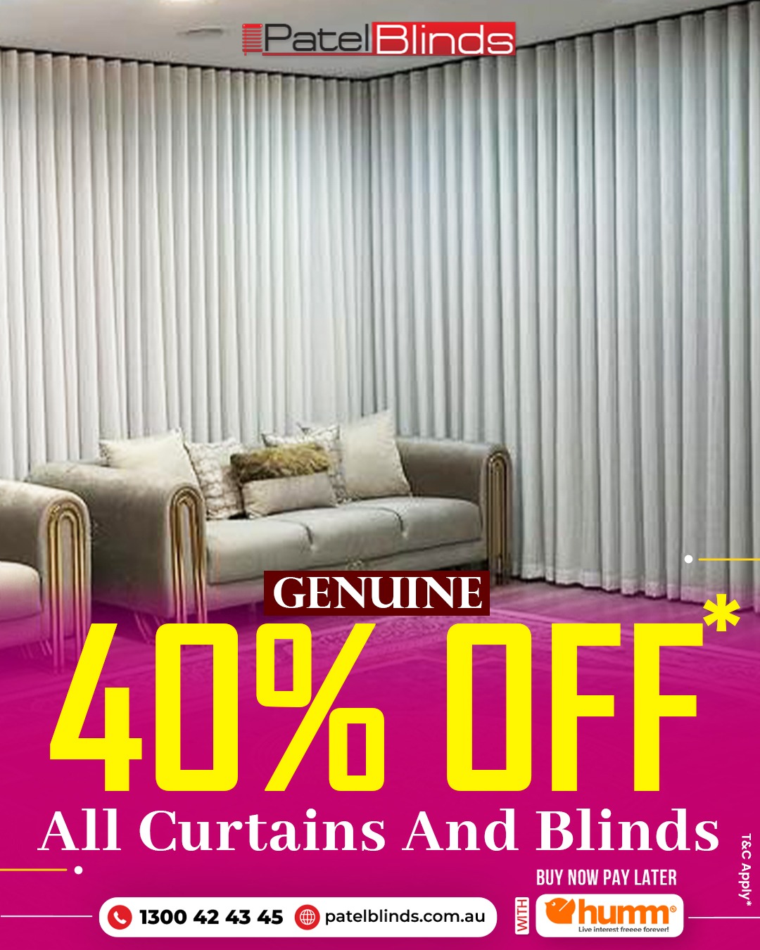 Patel Blinds Facebook ad: Buy Now, Pay Later with humm!