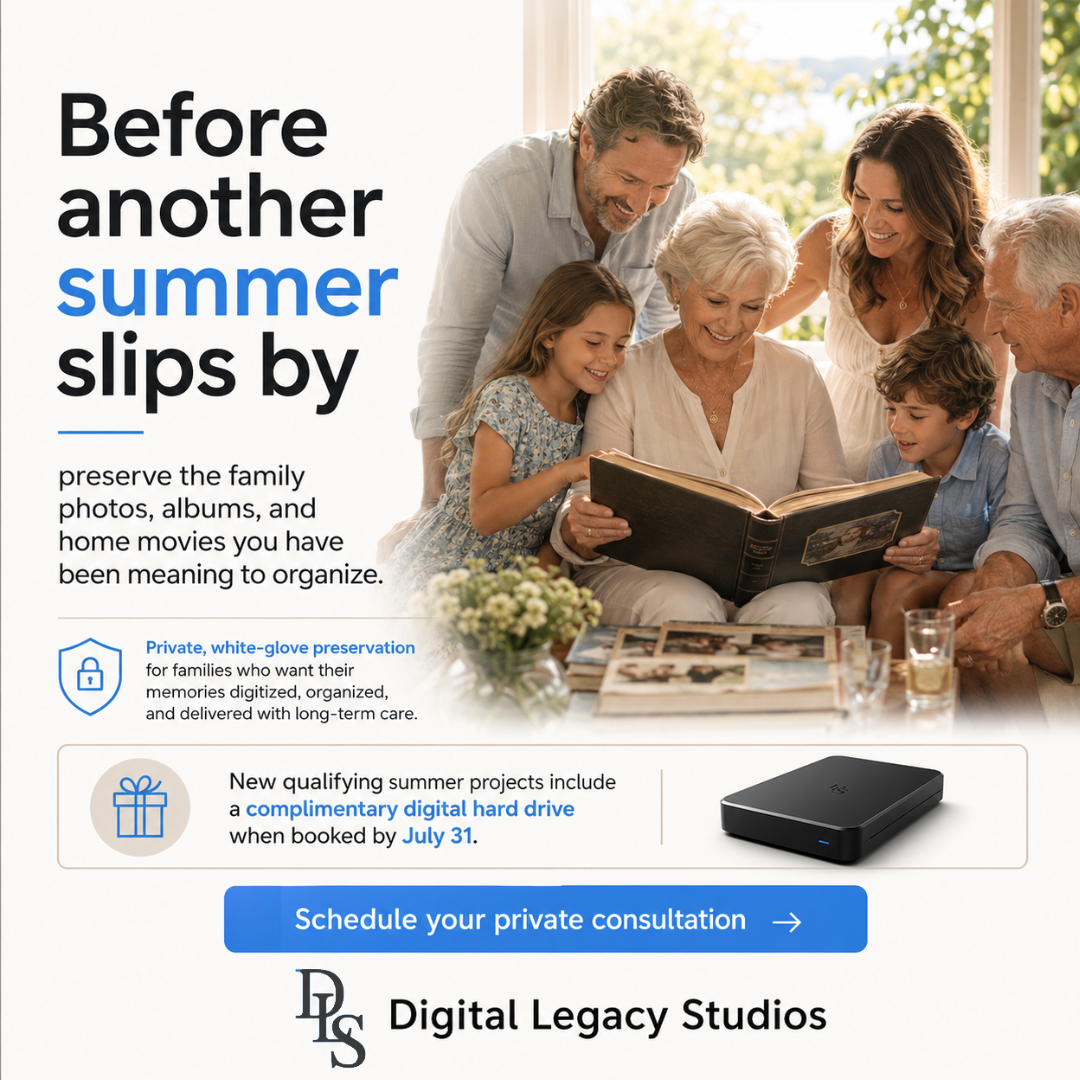 Digital Legacy Studios Facebook ad: Preserve Your Family Archive This Summer