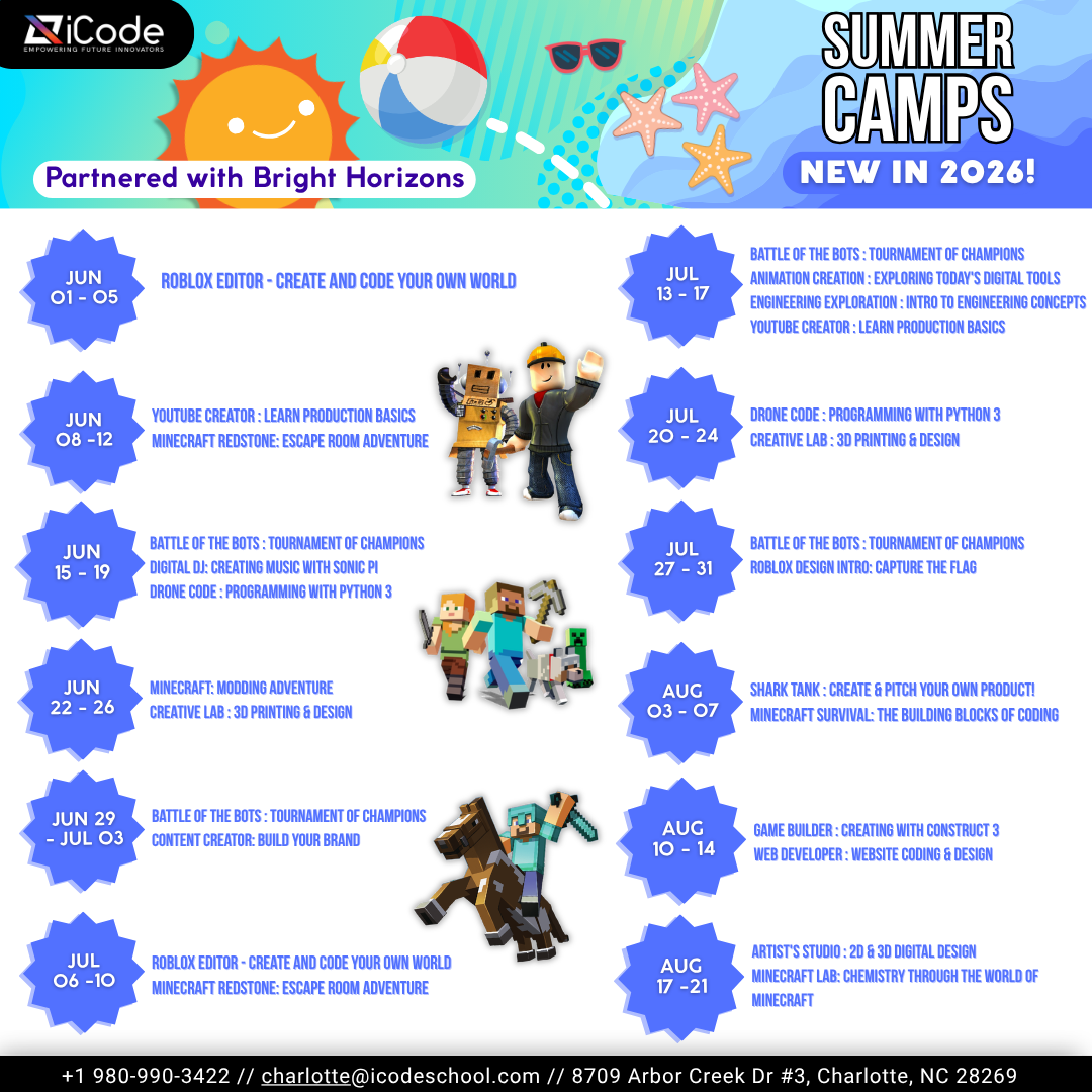 iCode Charlotte Facebook ad: Limited summer camp spots at iCode Charlotte.