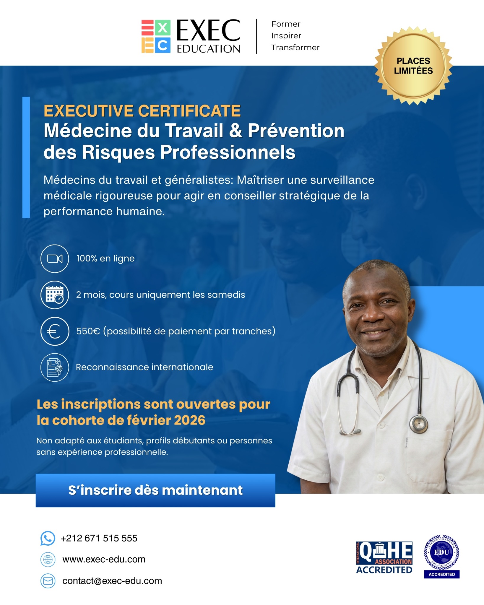 EXEC Education Facebook ad: Executive Certificate Médecine du Travail & Prévention des…