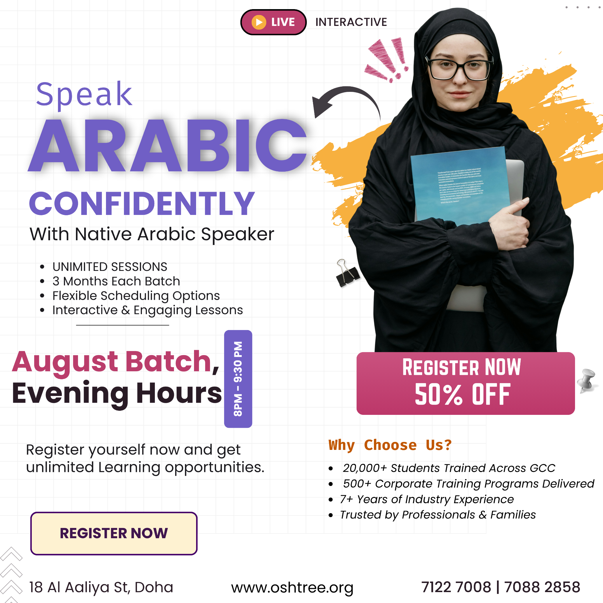 CertifyMe by Oshtree Facebook ad: Speak Arabic Confidently- 50% OFF