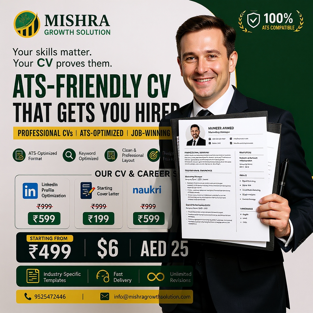 Mishra Growth solution Facebook ad: Get an ATS-Friendly Resume from ₹499
