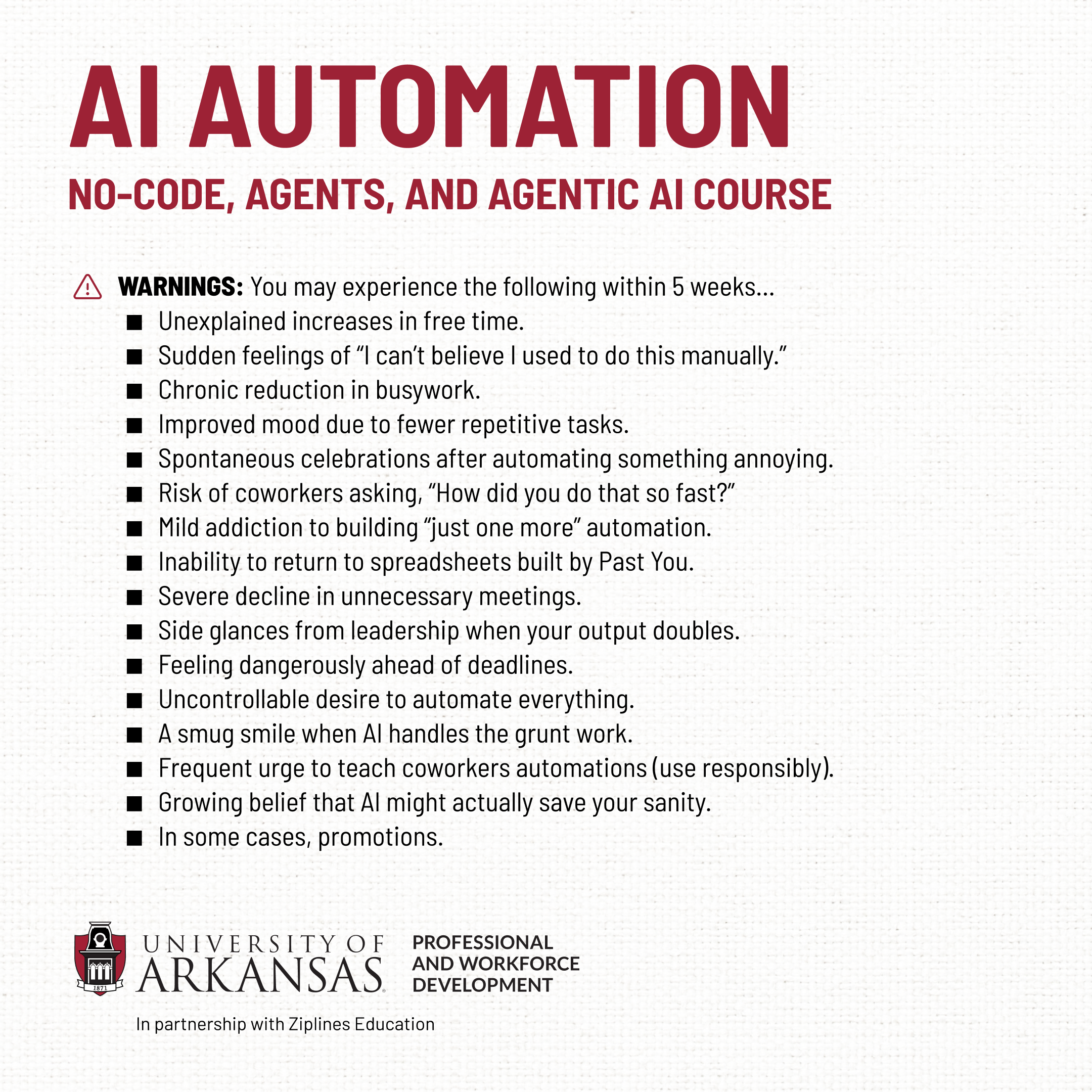 U of A Professional and Workforce Development Facebook ad from May 19, 2026