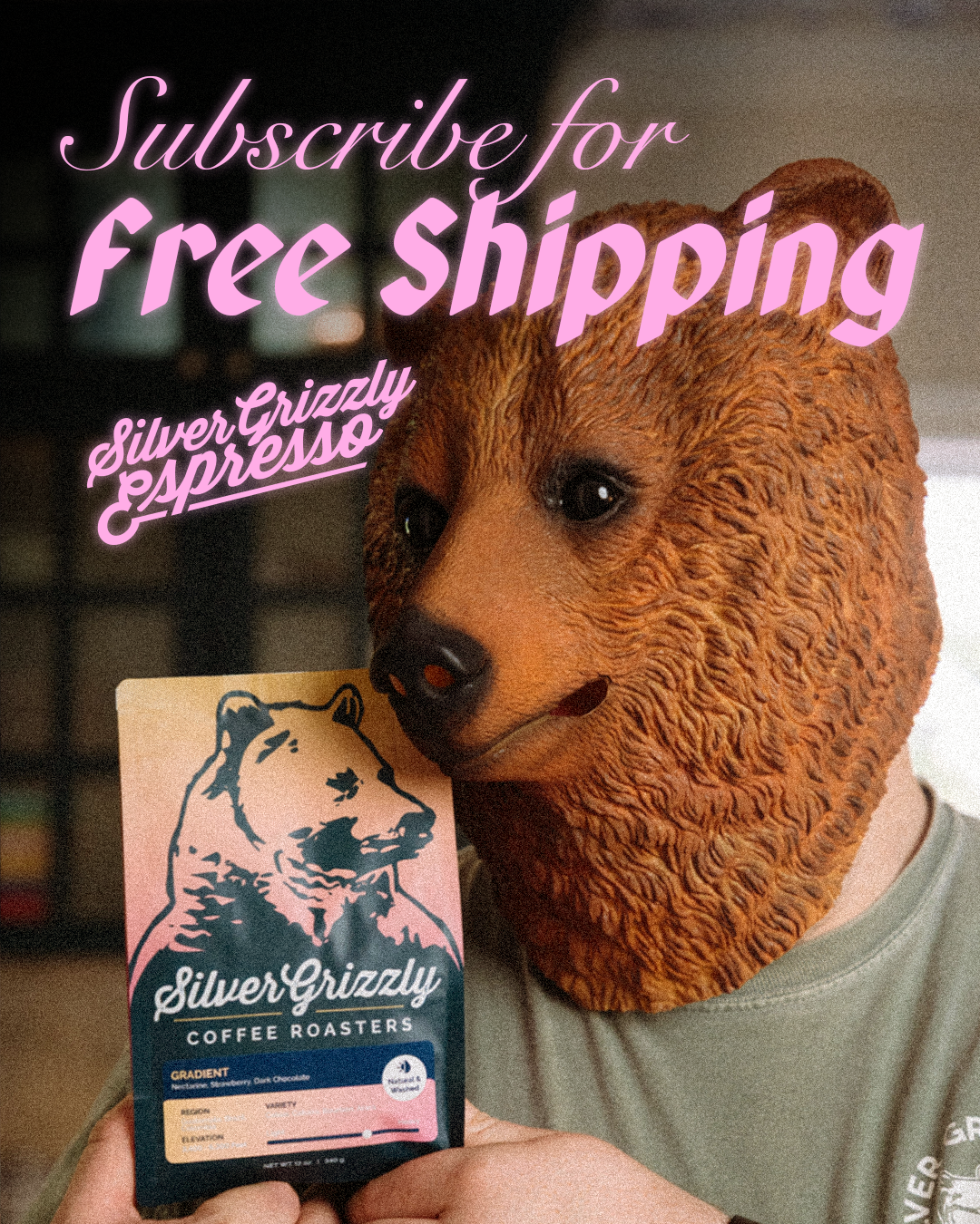 Silver Grizzly Espresso Facebook ad: Free shipping, no strings attached.