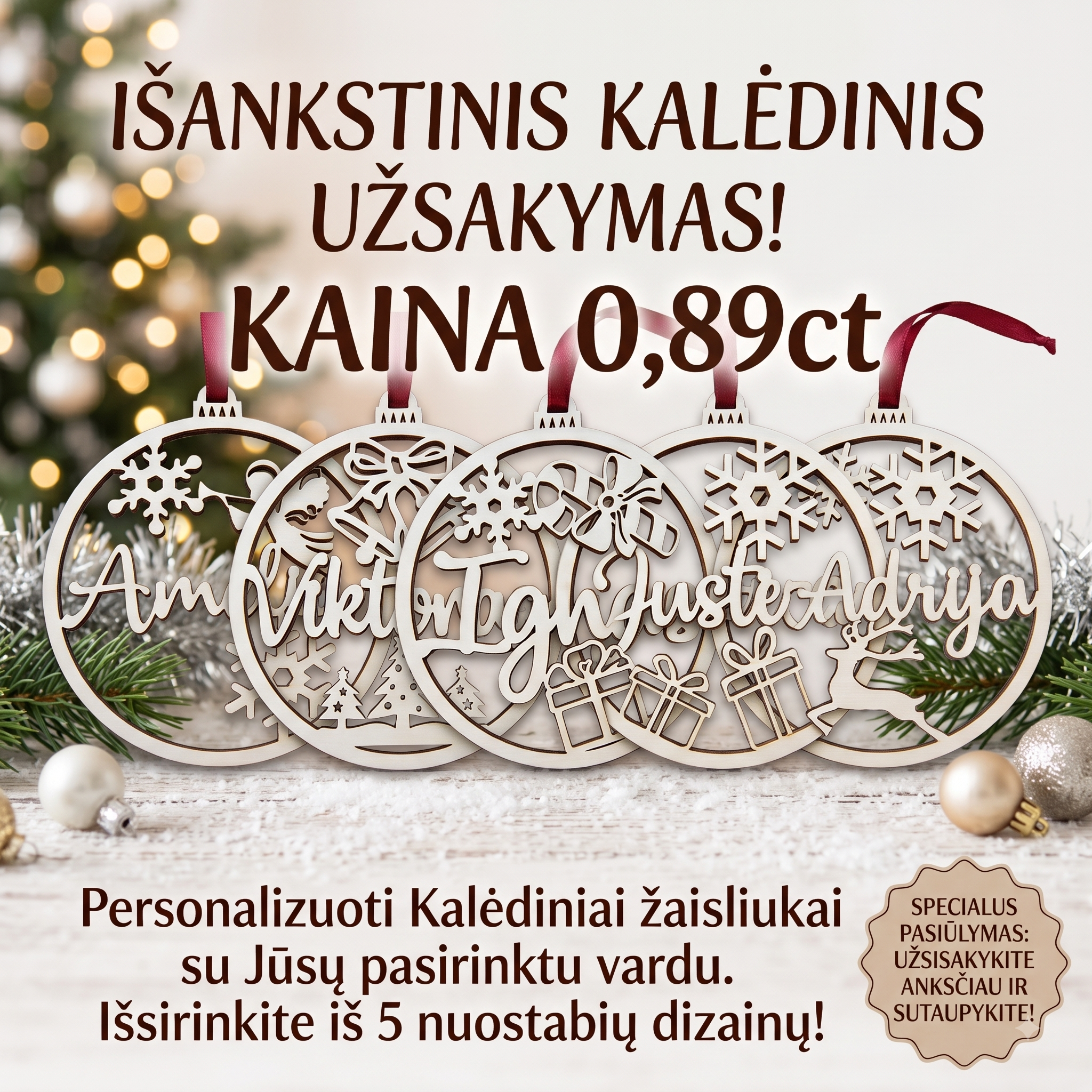 Graviteka.lt Facebook ad: Išankstinė Kalėdų akcija: Personalizuoti žaisliukai tik…