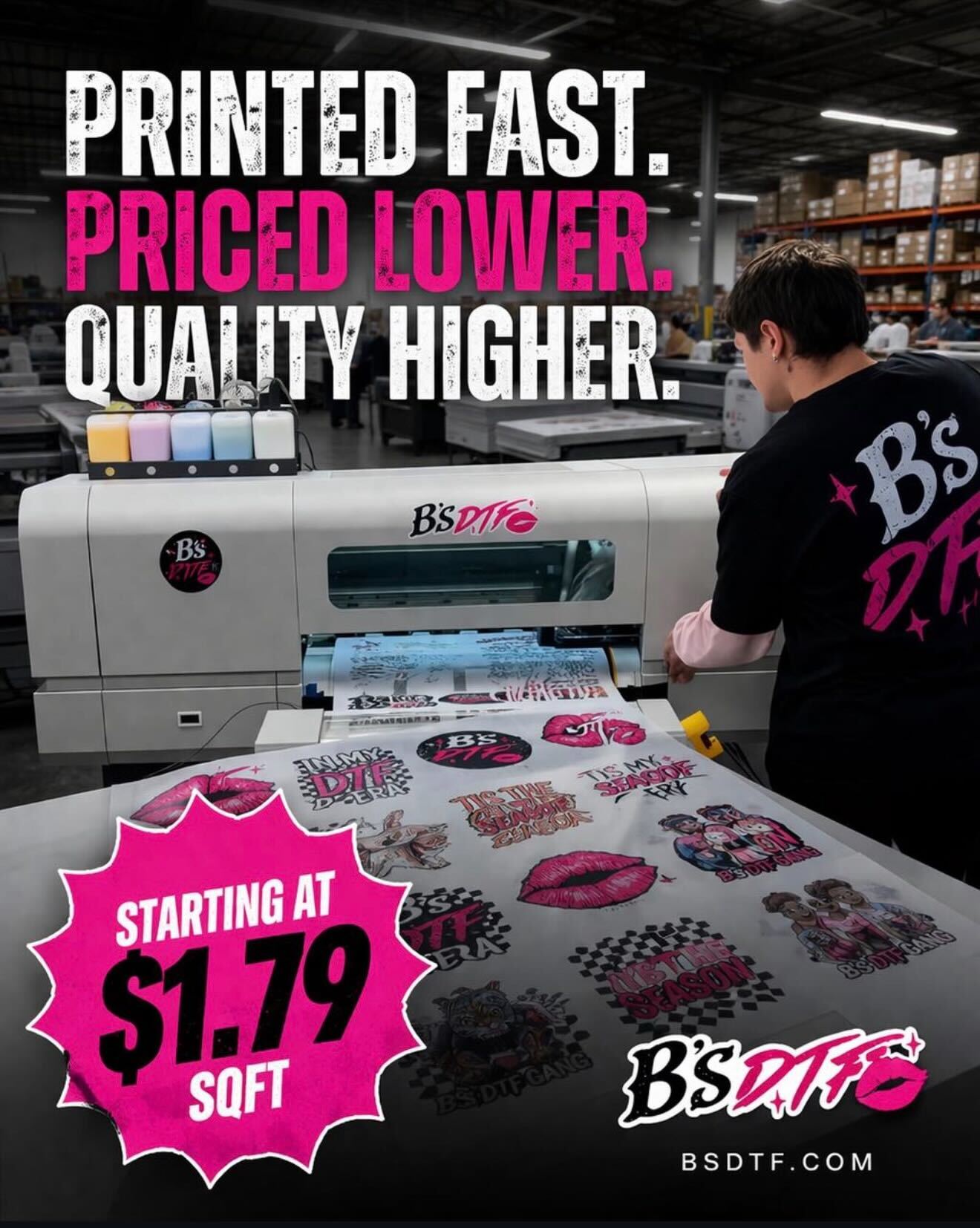 B's DTF Facebook ad: Just press. peel. profit.