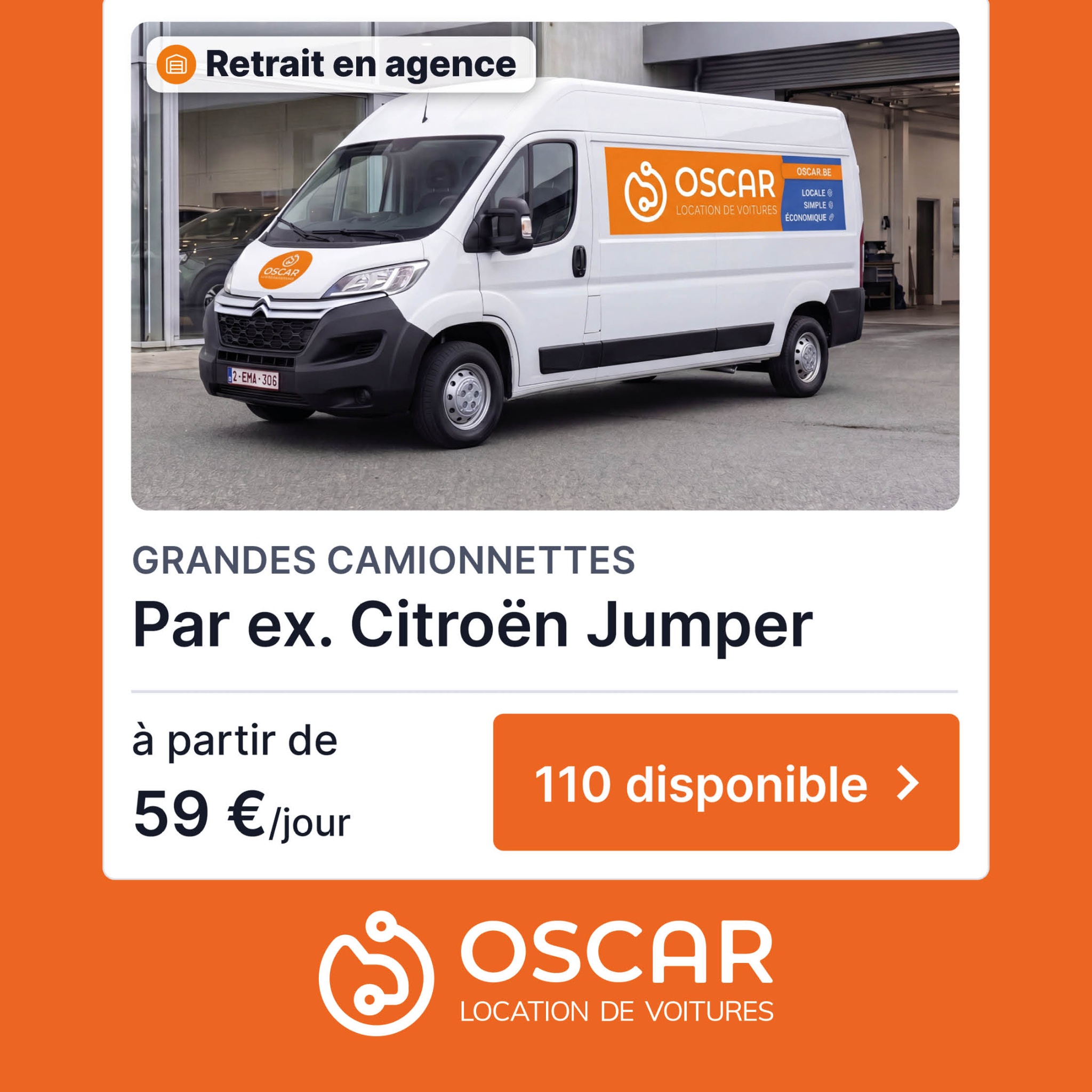 Oscar Location de Voiture Facebook ad: Votre déménagement coûte moins cher en semaine.