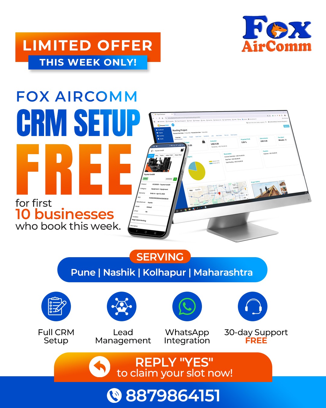 Fox Aircomm Pvt Ltd Facebook ad: Free CRM Setup, This Week Only