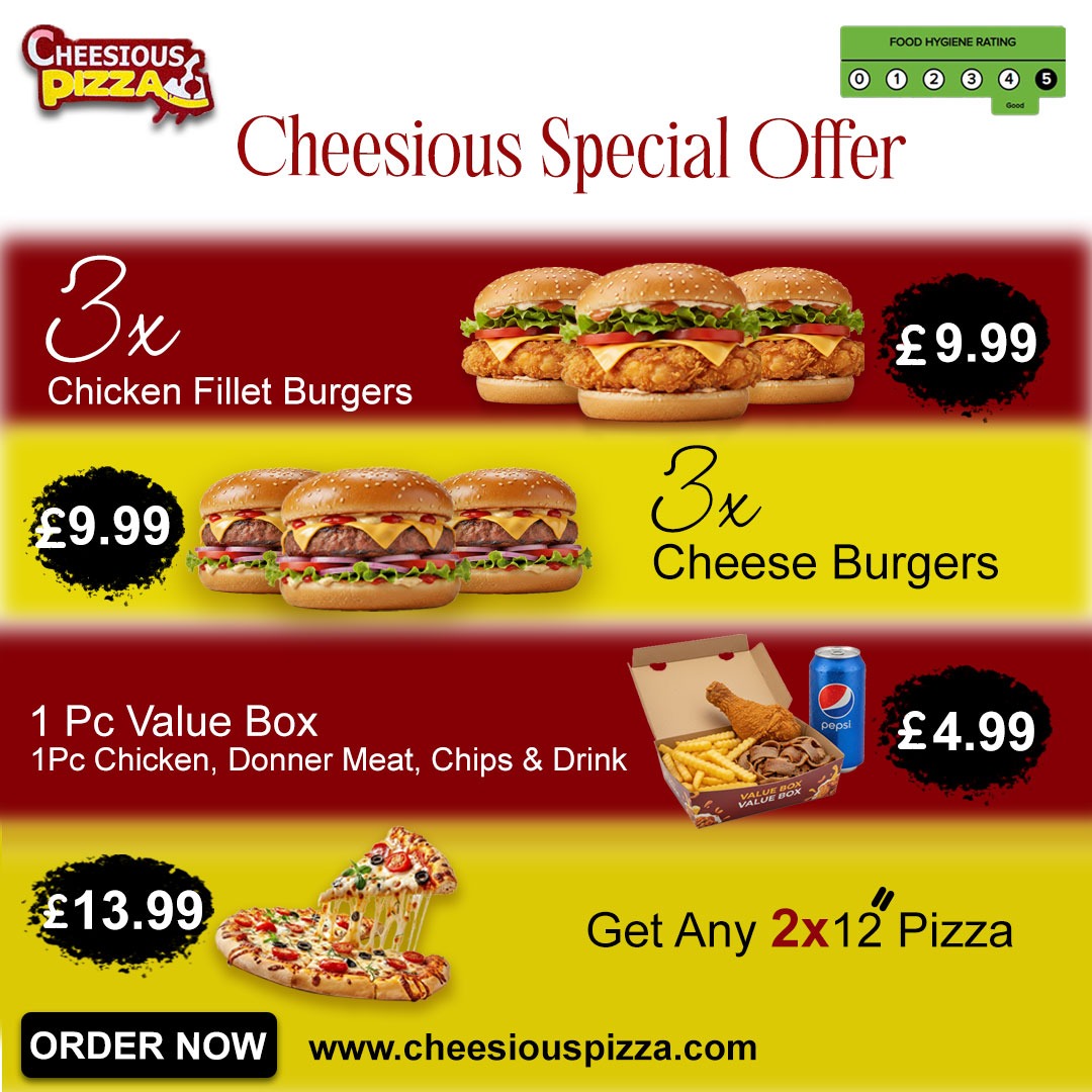Cheesious Pizza Meir Facebook ad: Cheesious Special Offers.