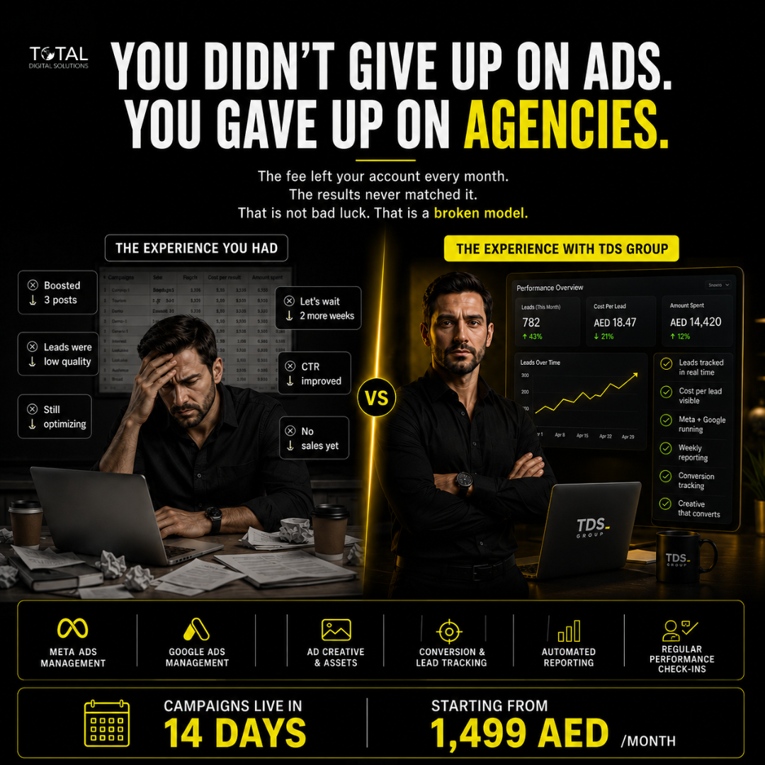 Total Digital Solutions Group Facebook ad: Google and Meta Ads for 1,999 AED p/m