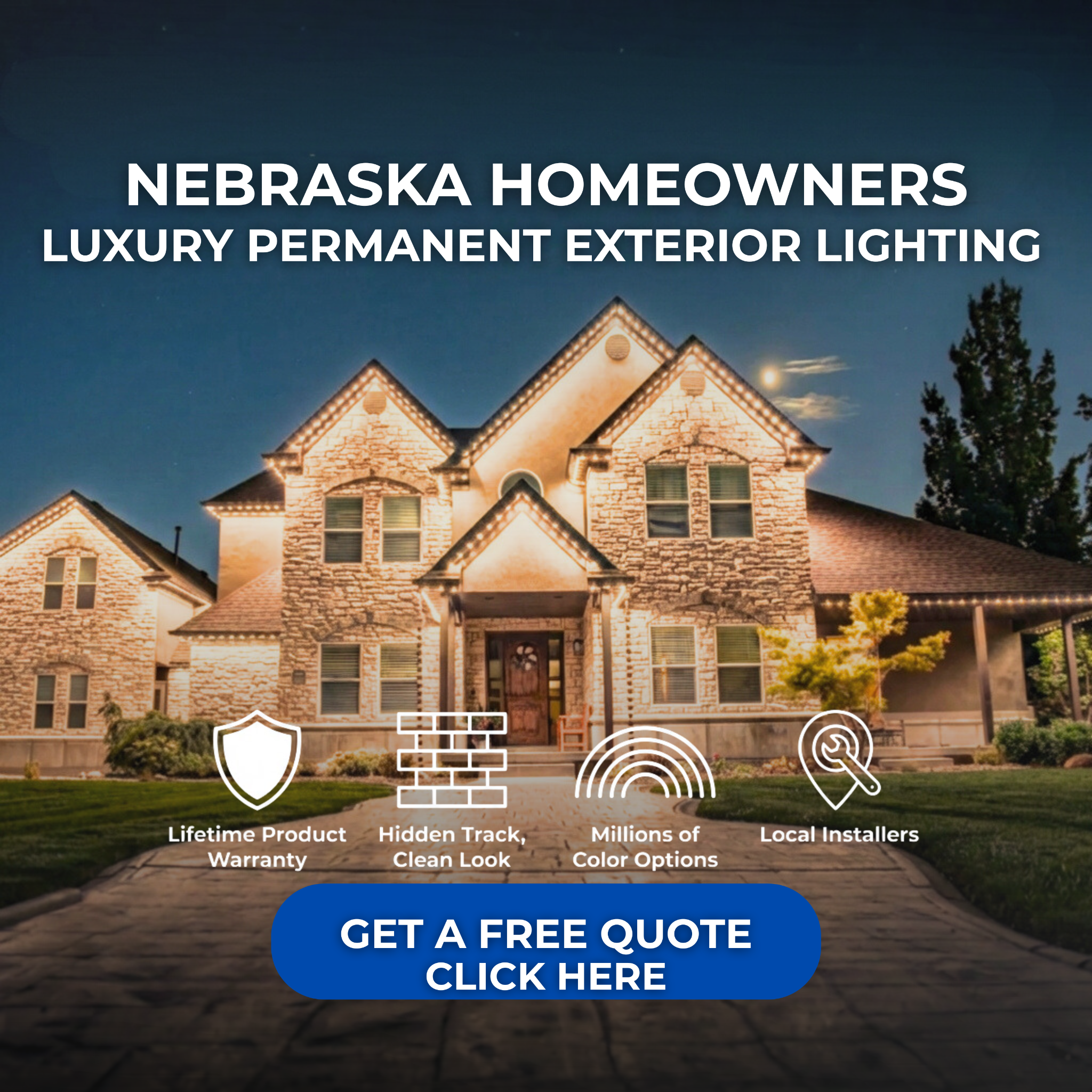 Hound Lighting Facebook ad: Transform Your Home's Exterior With Permanent Lighting