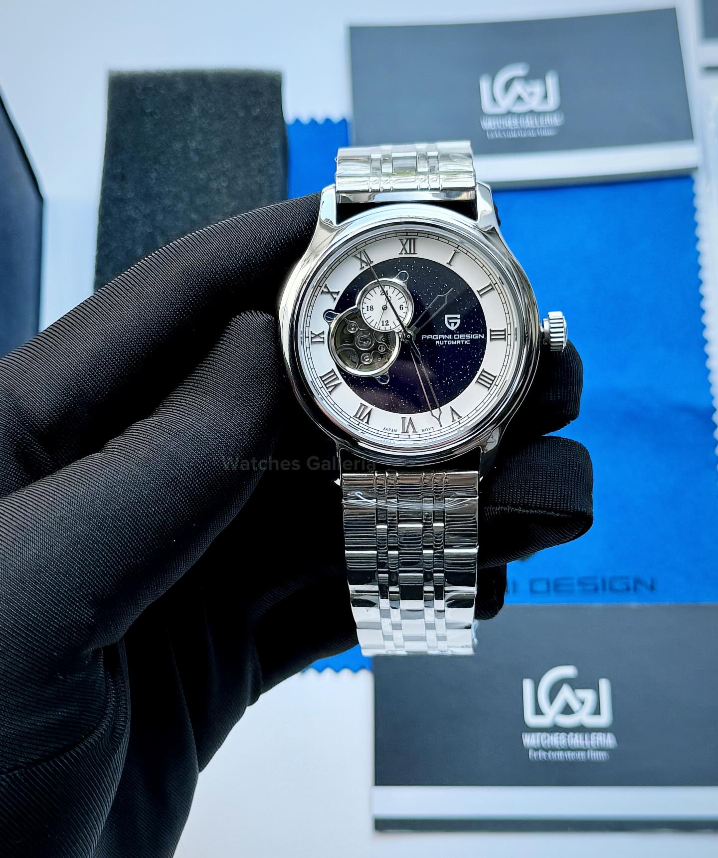 Watches Galleria Facebook ad: Pagani Design Stardust Open Heart (Black/Blue)