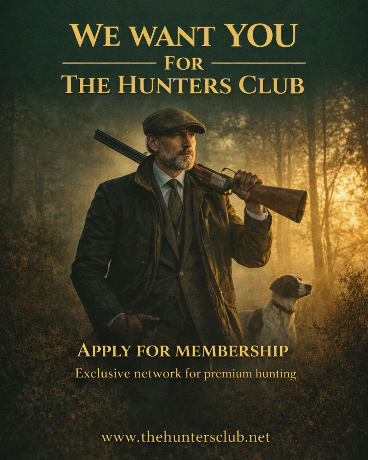 thehuntersclub_net Facebook ad: Bewerbe dich jetzt für The Hunters Club.