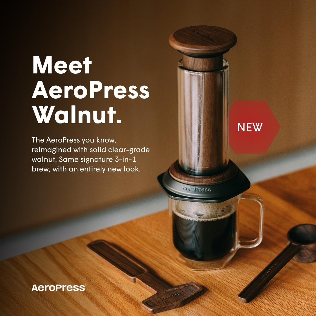 AeroPress Facebook ad: The New AeroPress Premium in Walnut