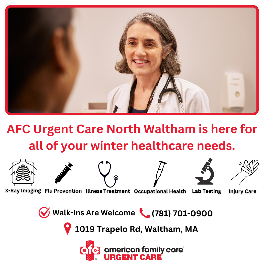 AFC Urgent Care North Waltham Facebook ad from Jan 5, 2026
