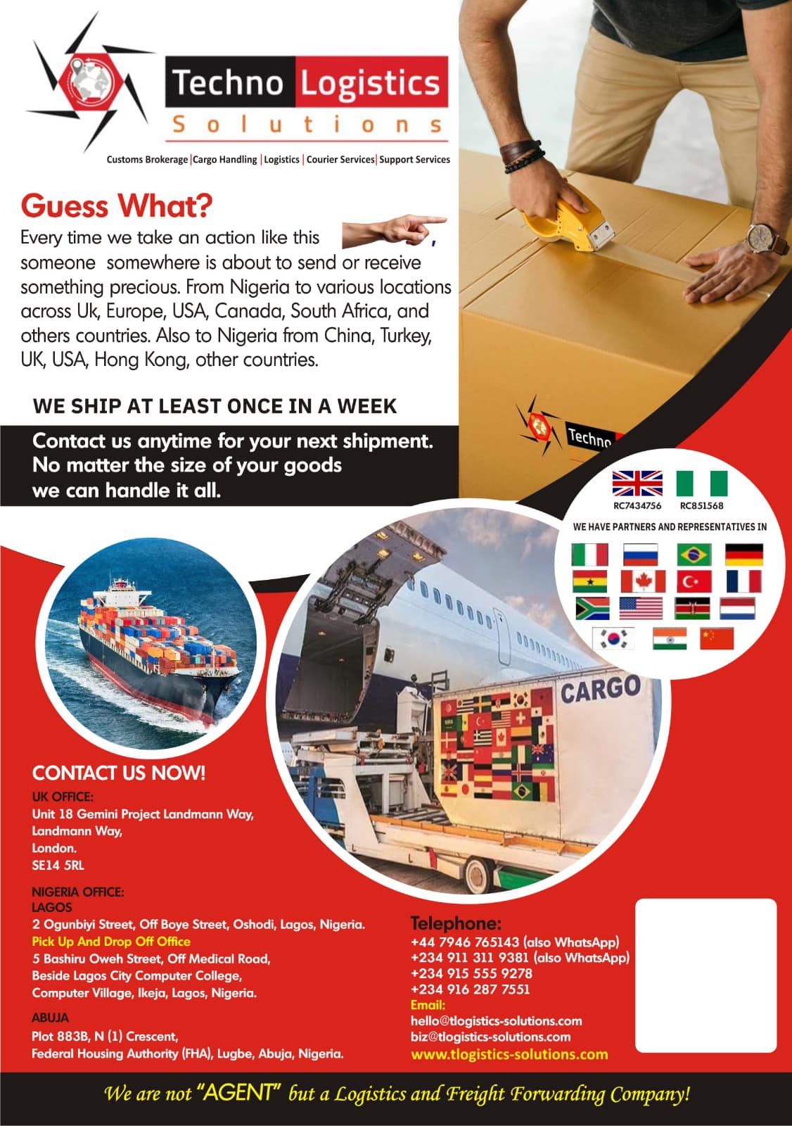 Technologistics Solutions Ltd Facebook ad: Weekly air cargo from and to Nigeria to…