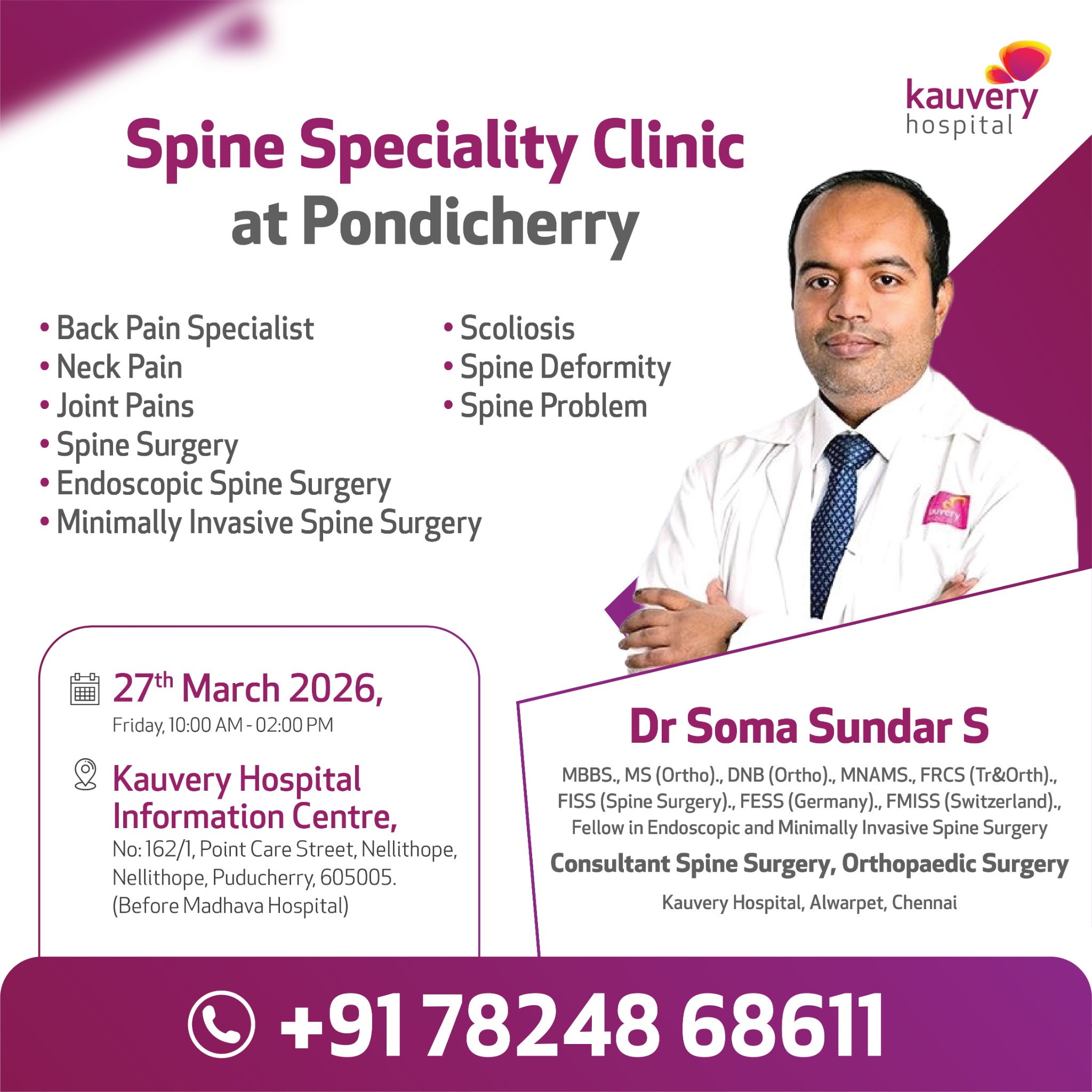 Kauvery Hospital - Chennai Facebook ad: Struggling with back or spine problems?