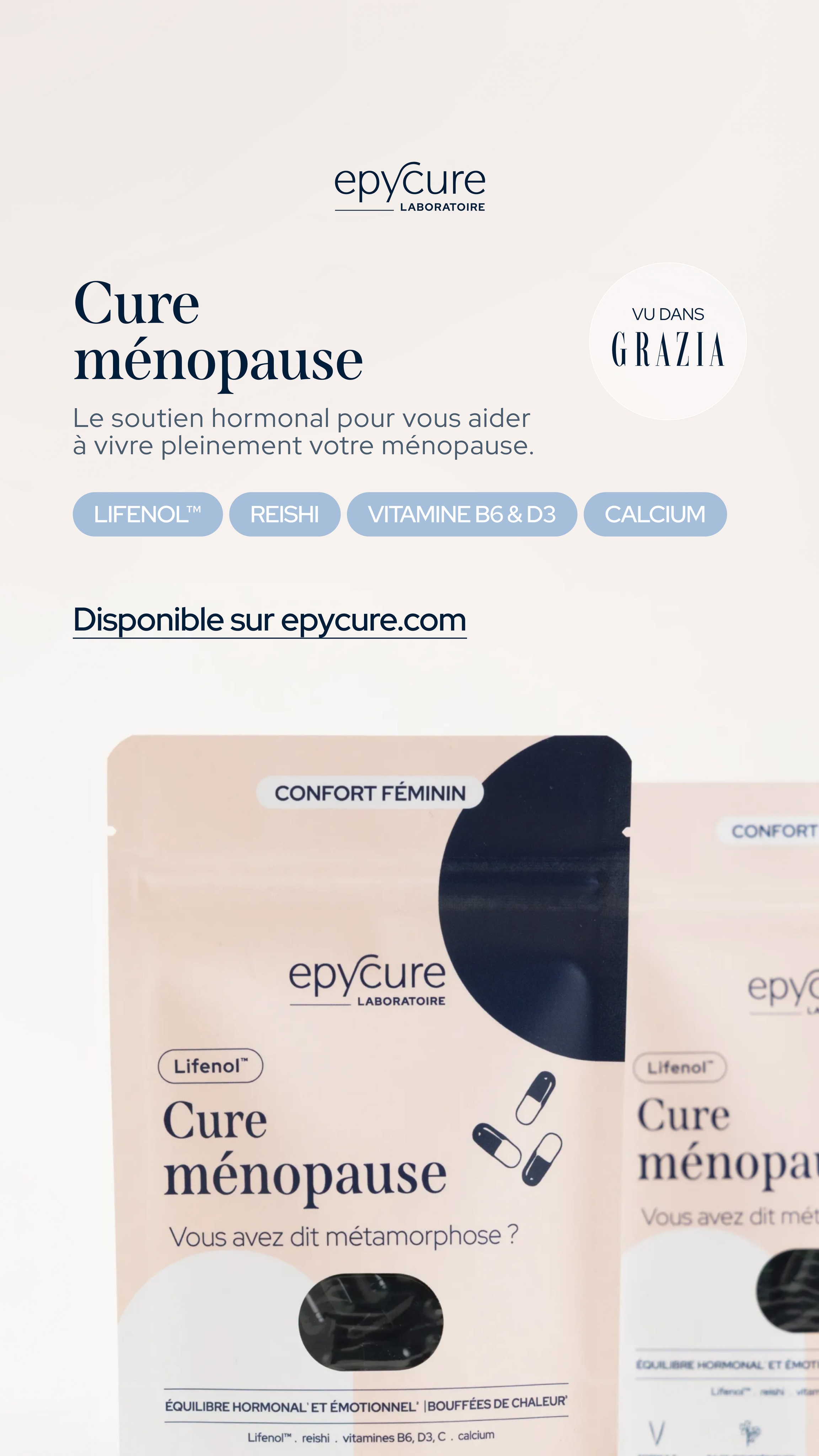 Epycure Facebook ad: 86% des femmes recommandent la Cure ménopause