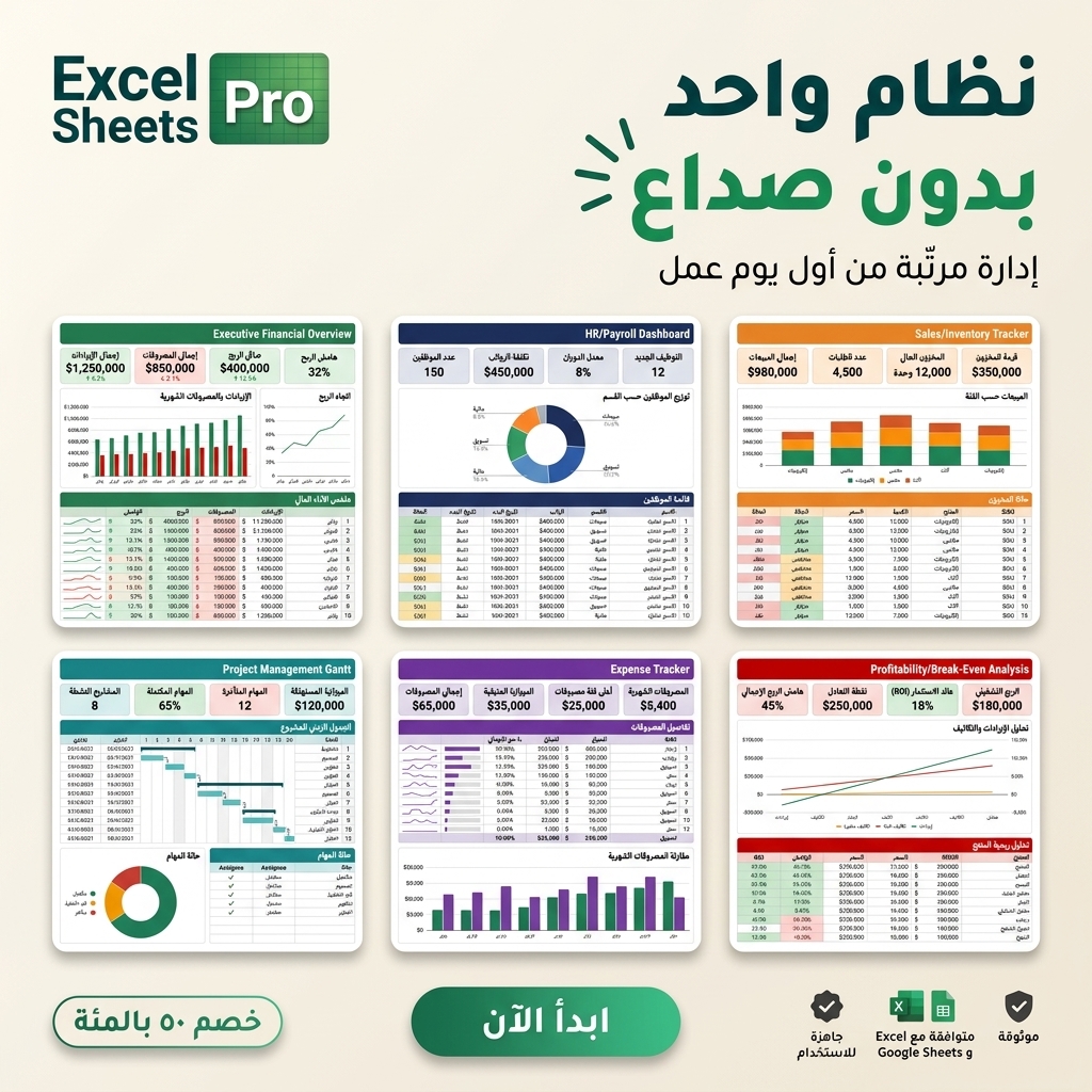 Excel Sheets Pro Facebook ad: السر اللي يوفّر عليك ساعات من الشغل… قوالب إكسل جاهزة