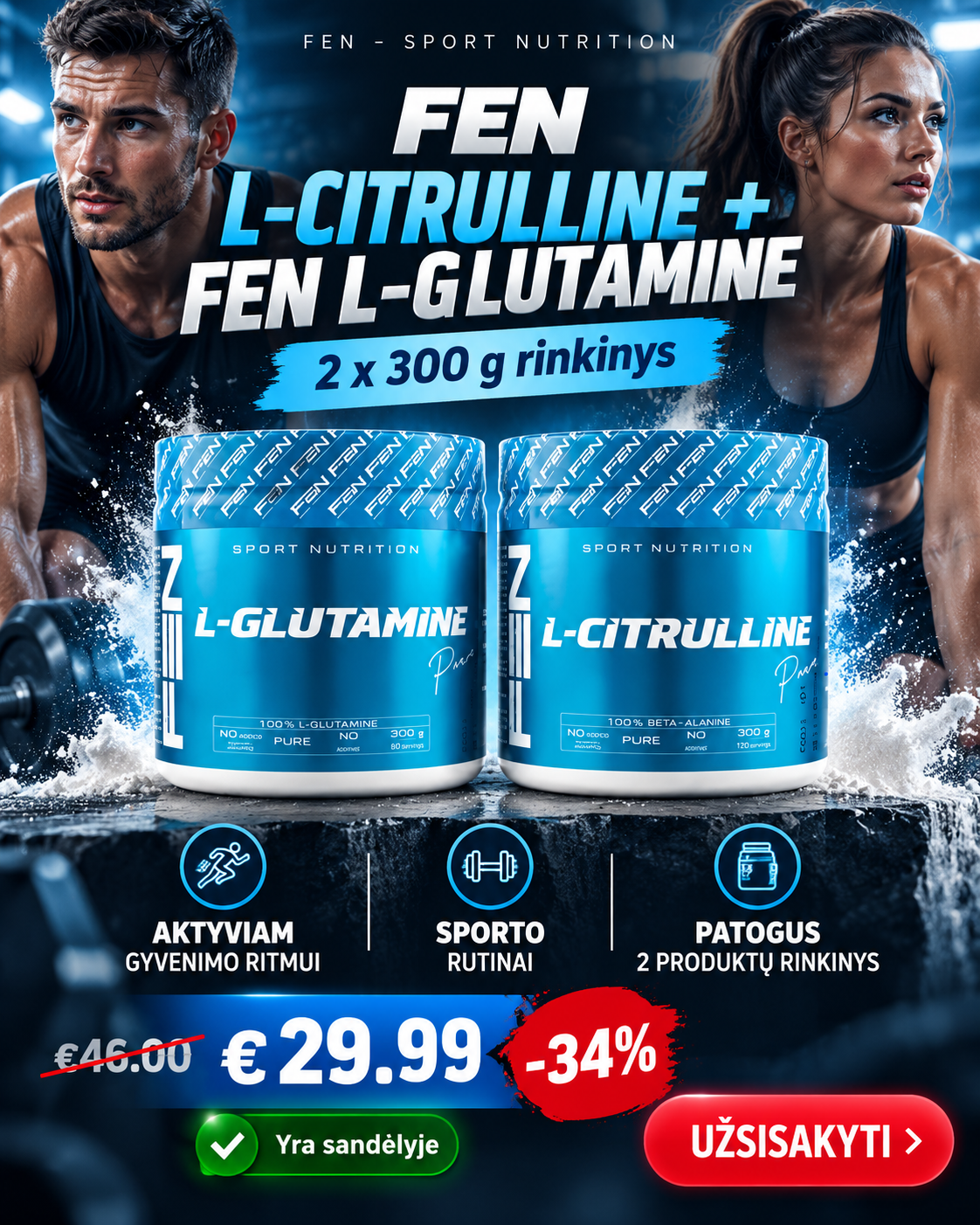 FEN sport nutrition- papildai sportui Facebook ad: 2 × 300 g rinkinys tik 29,99 €