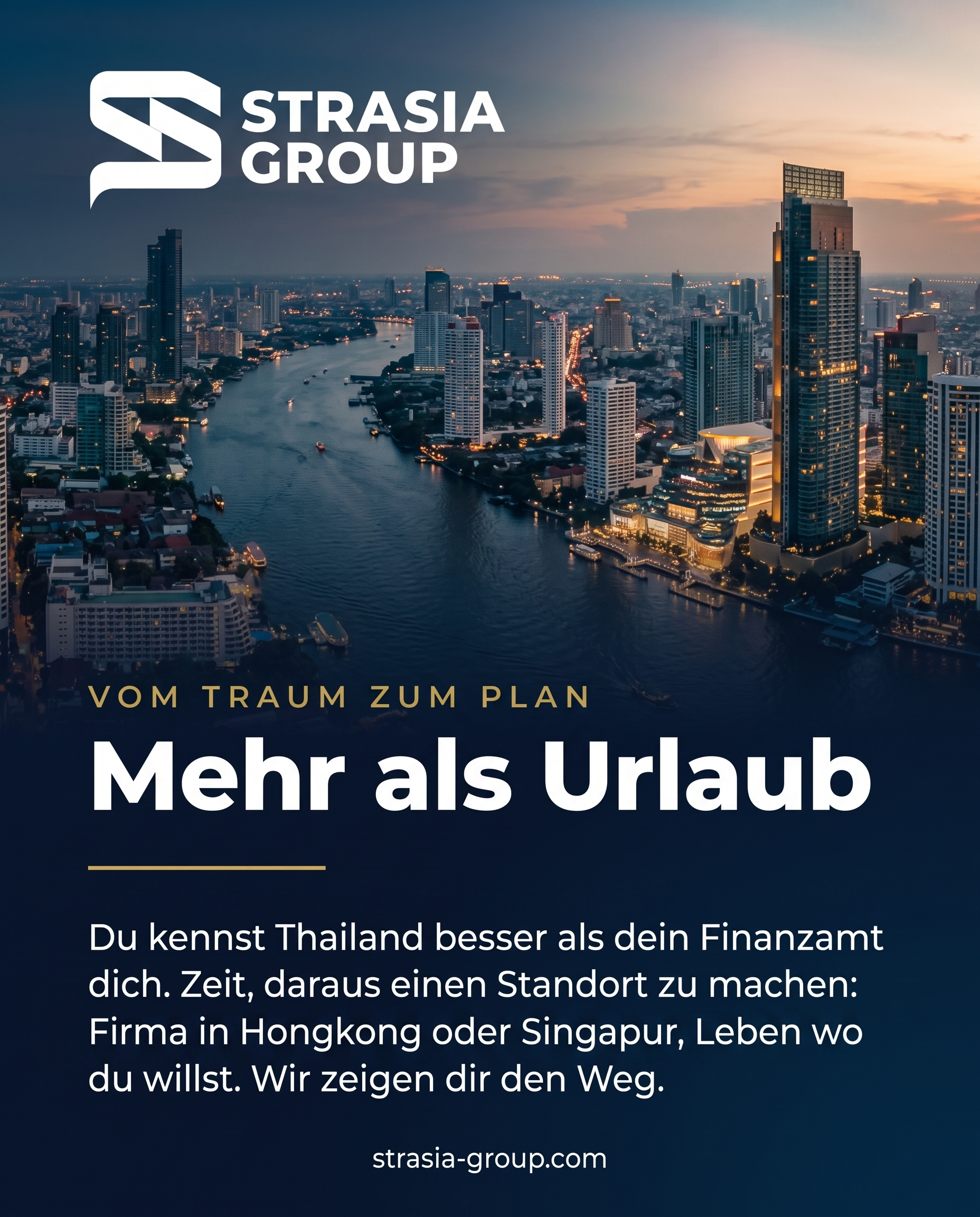 Strasia Group Facebook ad: Dein Leben in Asien. Deine Firma auch.