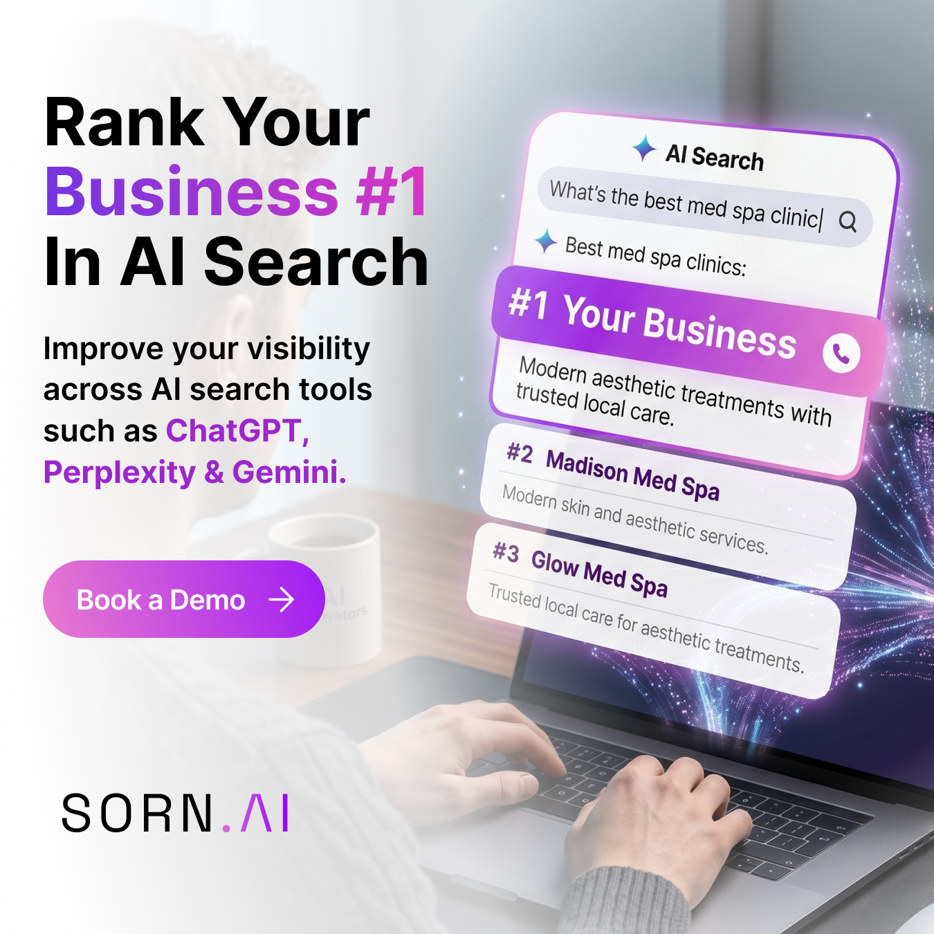 Sorn.ai Facebook ad: Rank Your Business #1 In ChatGPT, Perplexity & other AI…