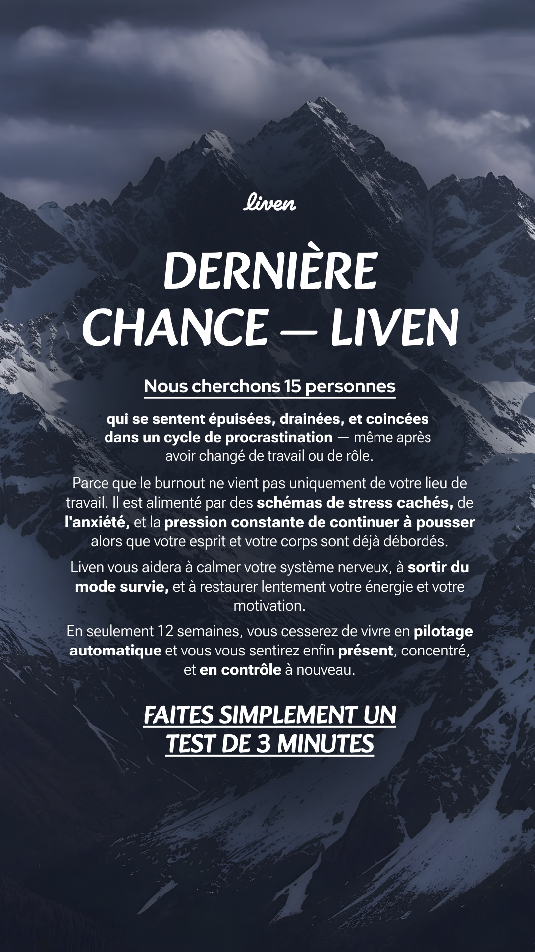 Liven: Comunidade de Autoconhecimento Facebook ad: Plan anti-burnout facile à suivre