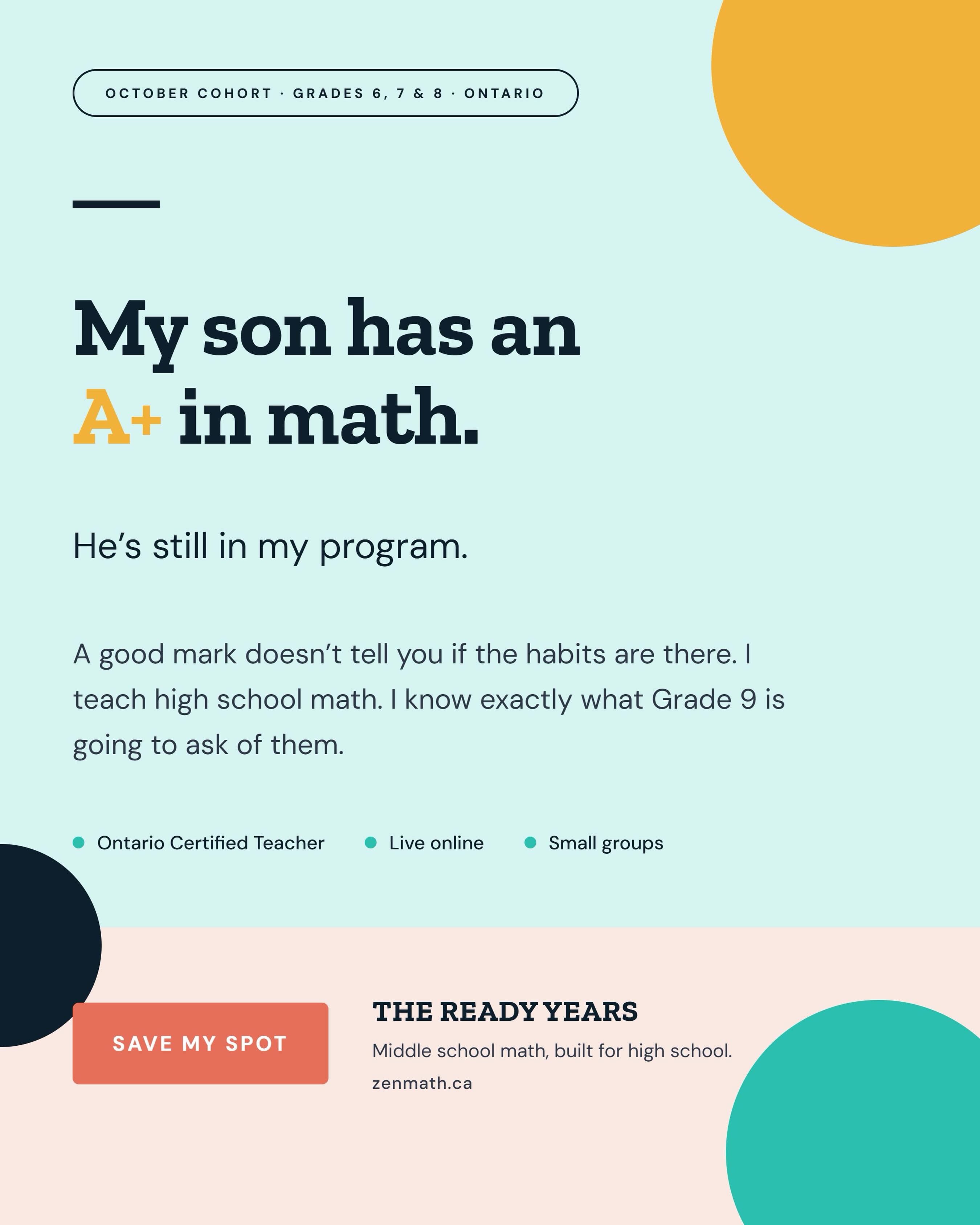 Zen Math Tutoring Facebook ad: Grade 6-8 Math Tutoring Online | The Ready Years