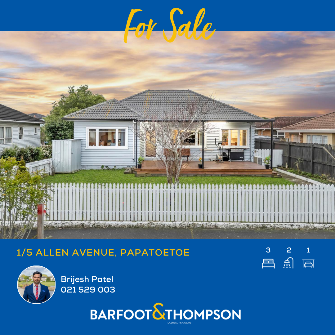 Brijesh Patel Barfoot & Thompson Facebook ad: 1/5 Allen Avenue, Papatoetoe
