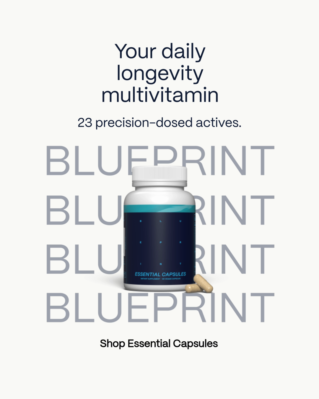 Blueprint Longevity Facebook ad: Bryan Johnson’s essential supermolecules.