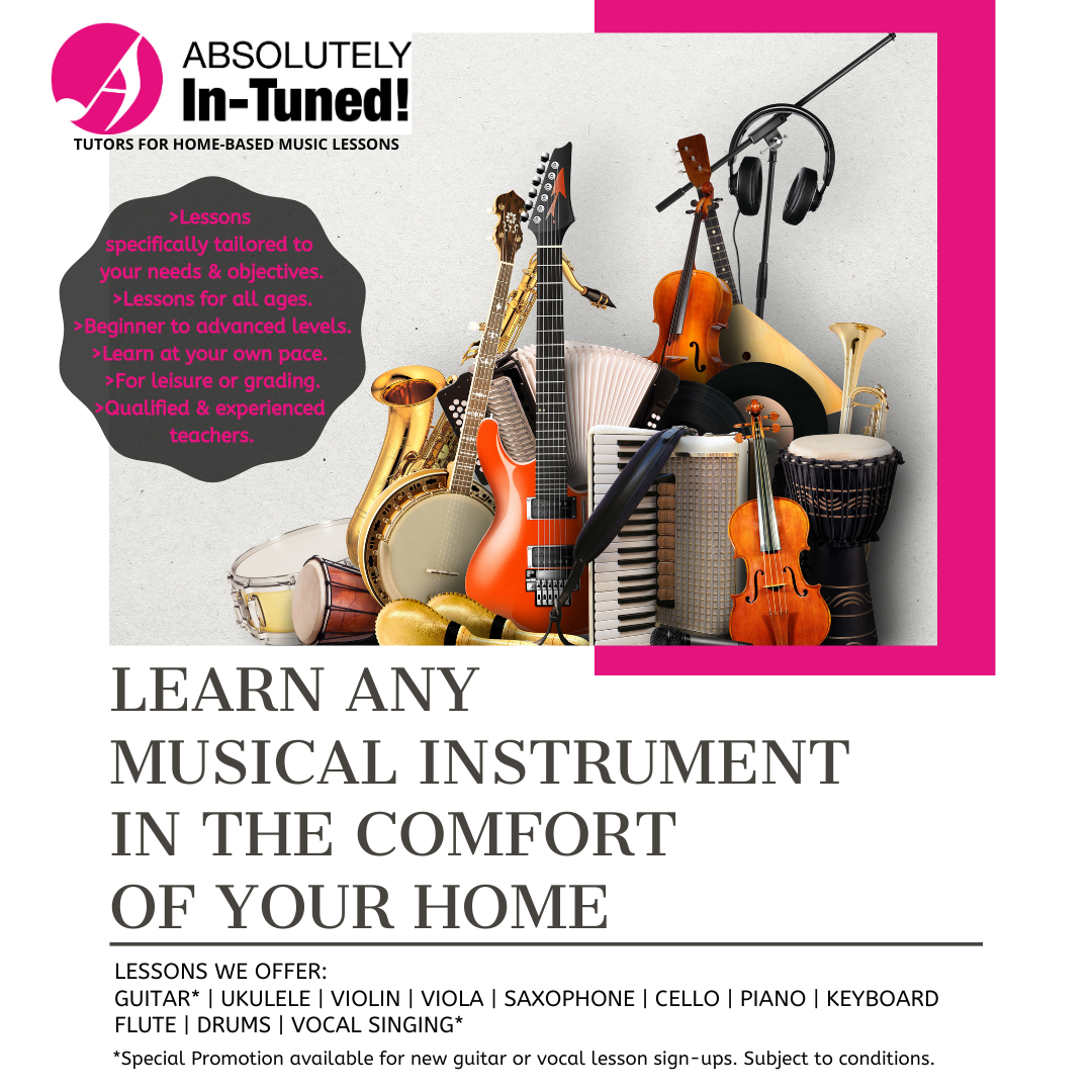 Absolutely In-Tuned Music Agency Singapore Facebook ad: Looking to start music lessons at home but…