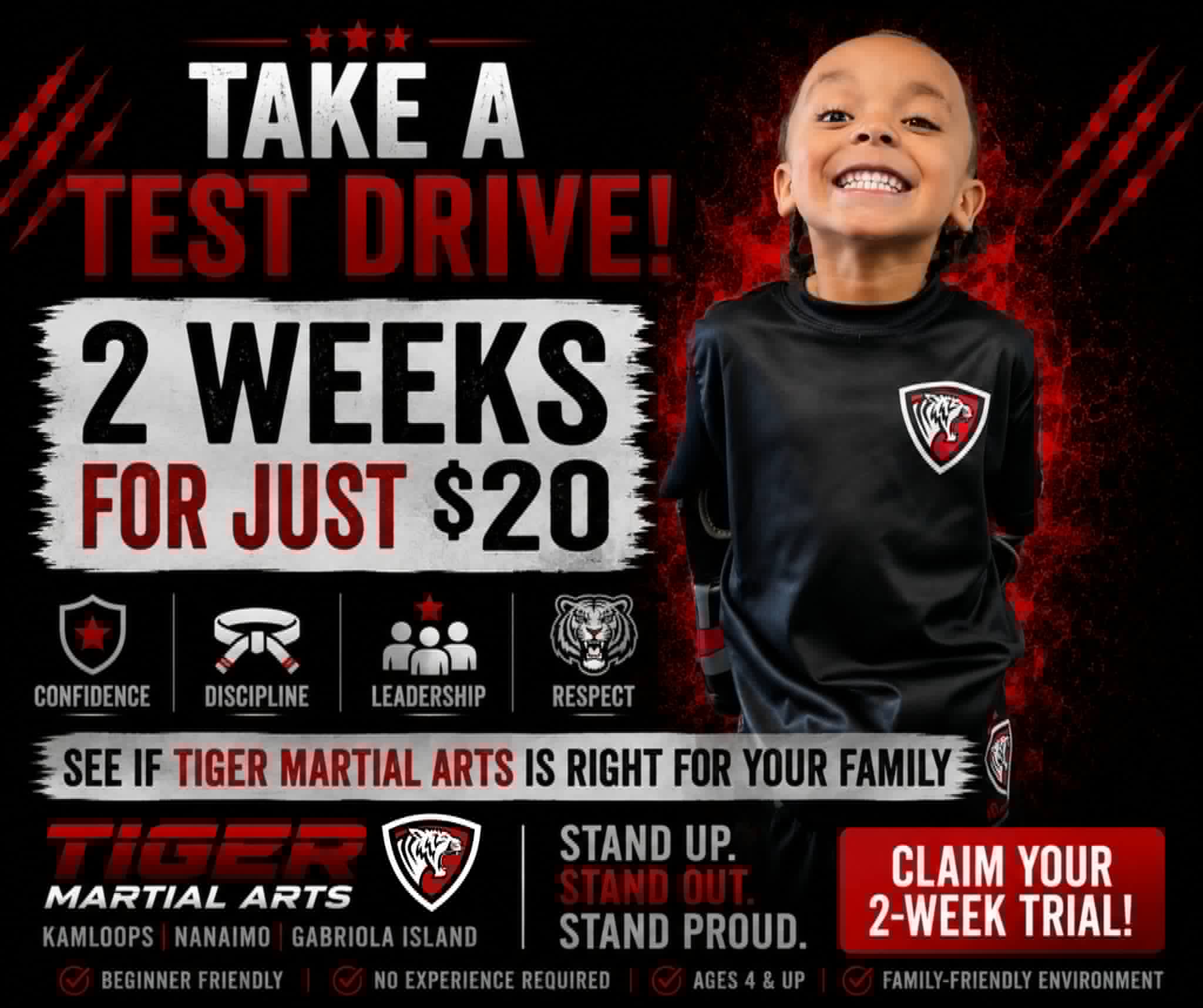 Tiger Martial Arts - Nanaimo Facebook ad: 2 Weeks for $20